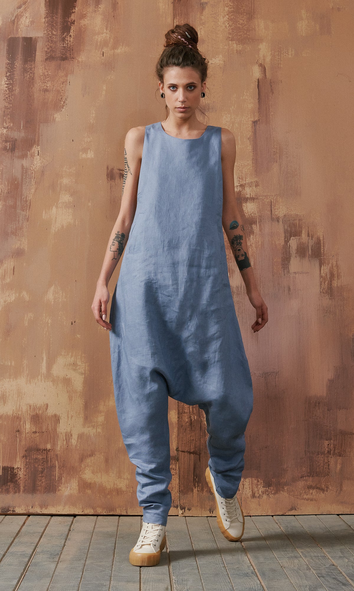 Linen Drop Crotch Jumpsuit - AAKASHA
