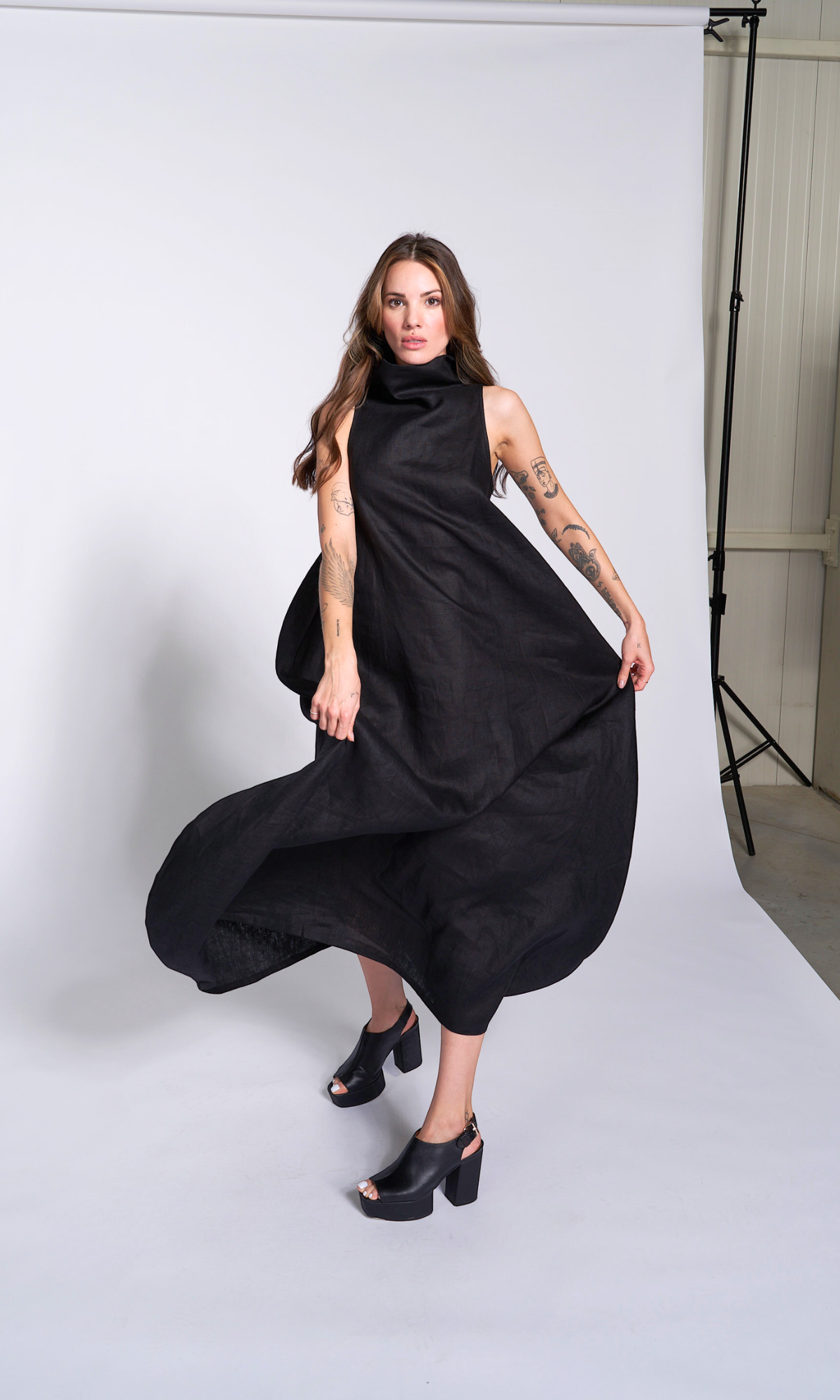 Linen High Neck Cocoon Dress - AAKASHA