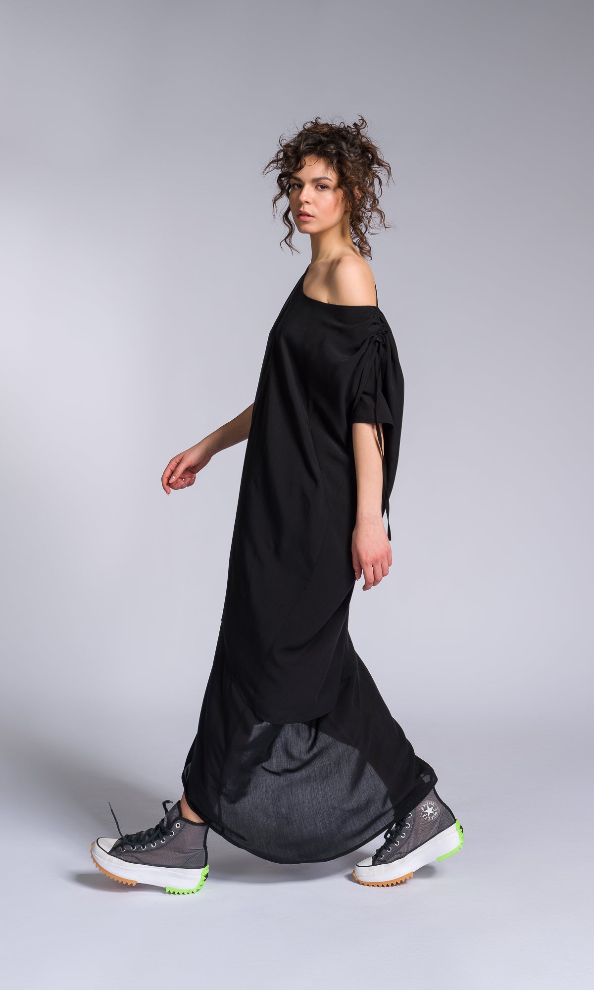 Layered Kaftan Dress with Adjustable Shoulders - AAKASHA