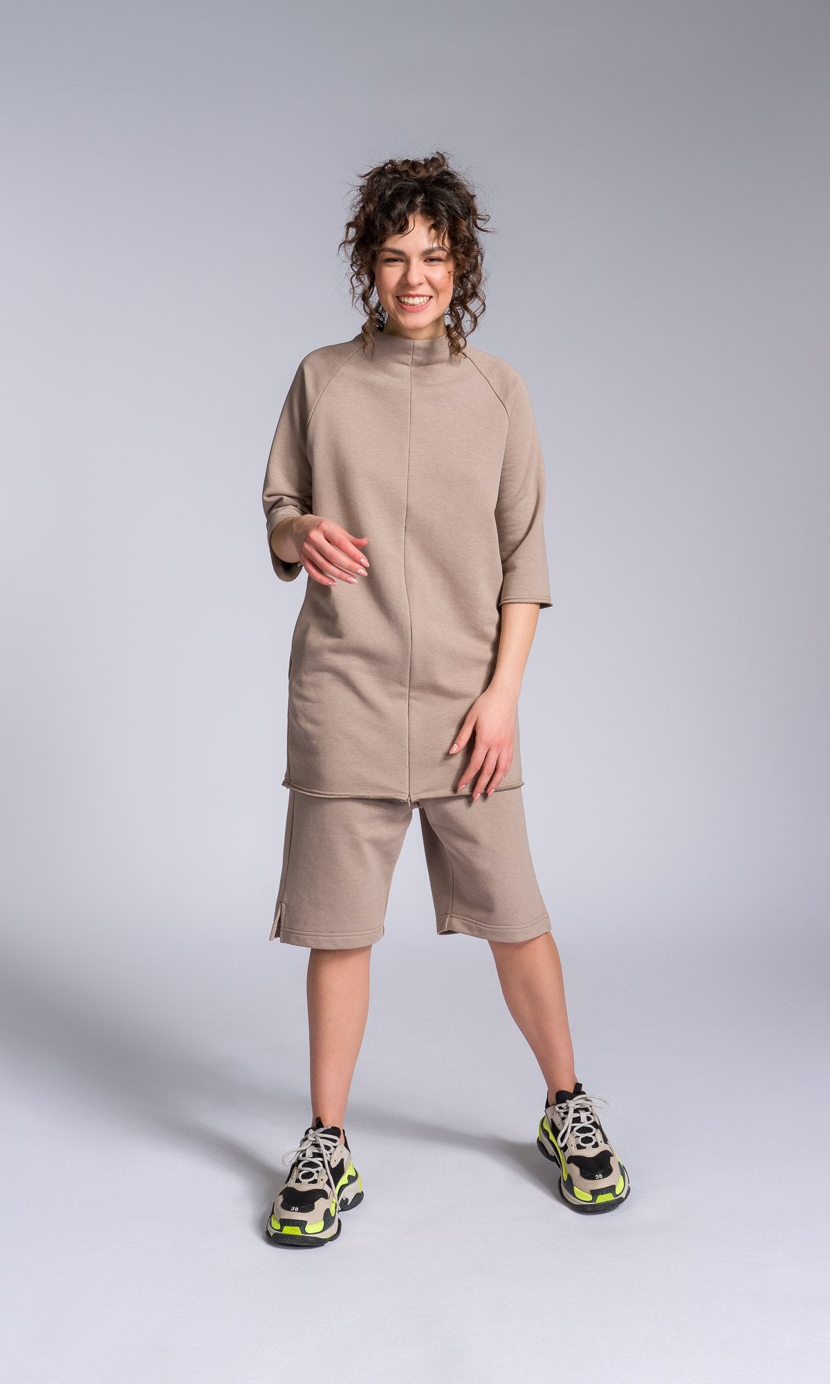 Straight Tunic Sweatshirt with Zipper Slits - AAKASHA