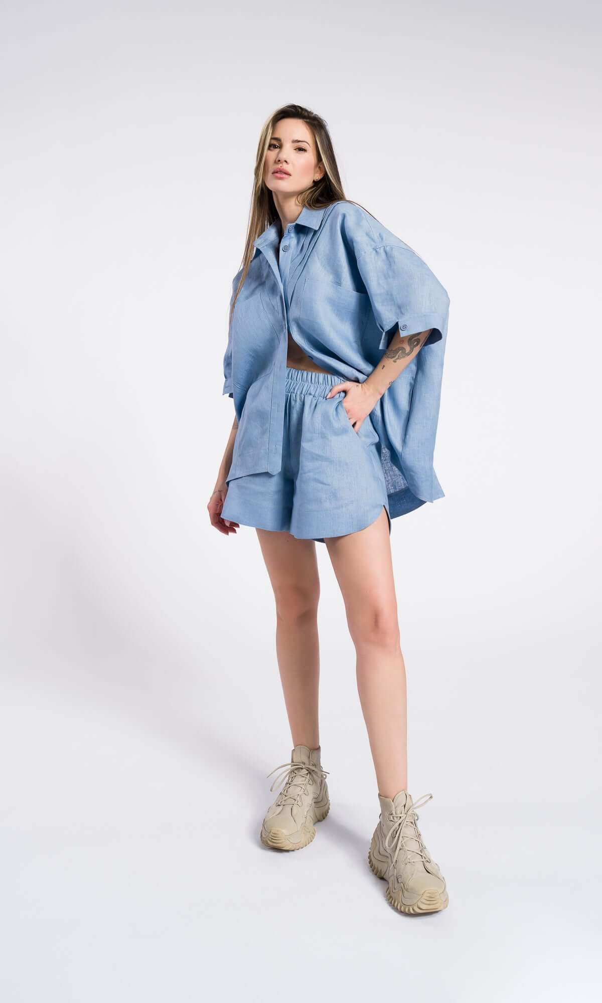 Shorts estivi in lino, modello morbido con tasche, abbigliamento sostenibile in lino