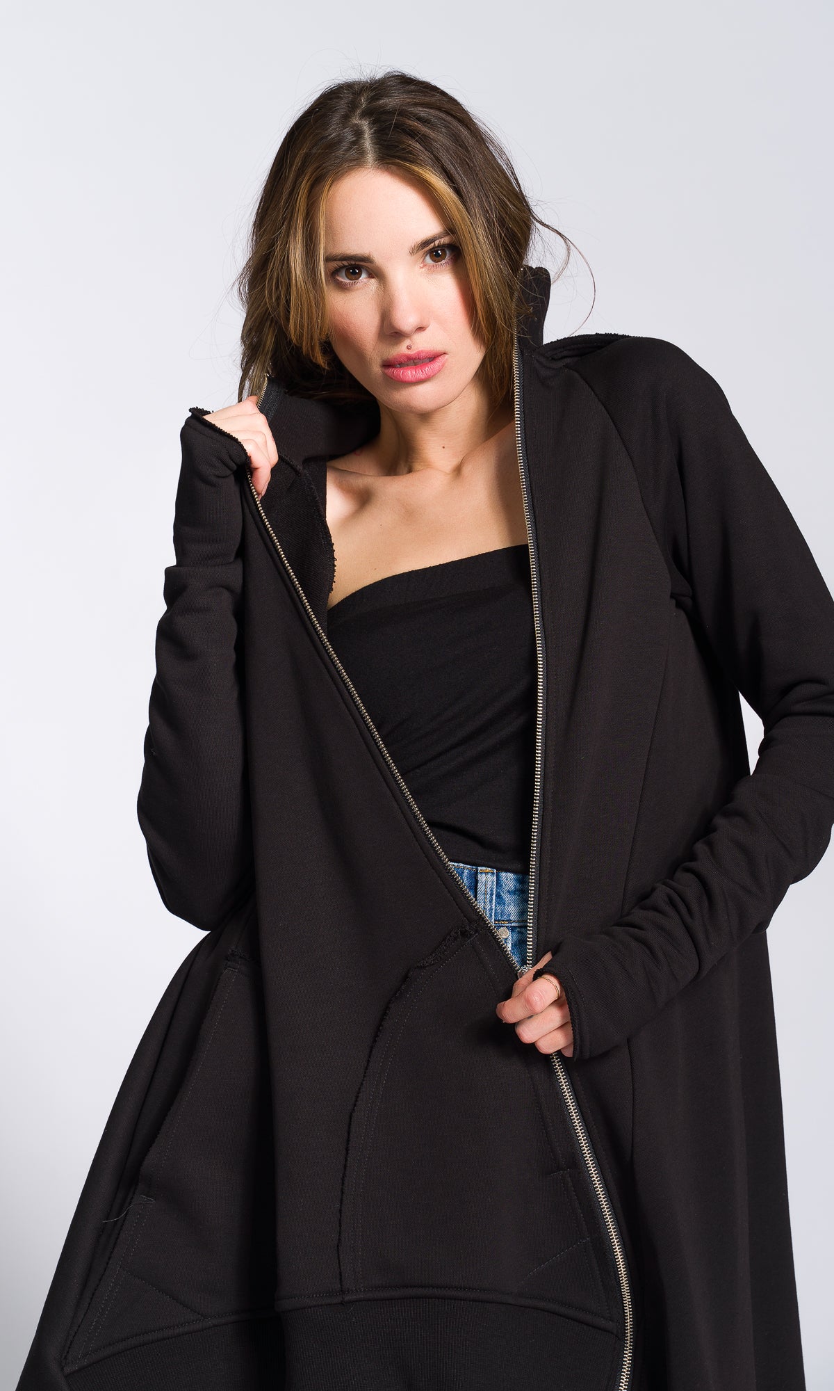 Asymmetric Zipper Hoodie - AAKASHA