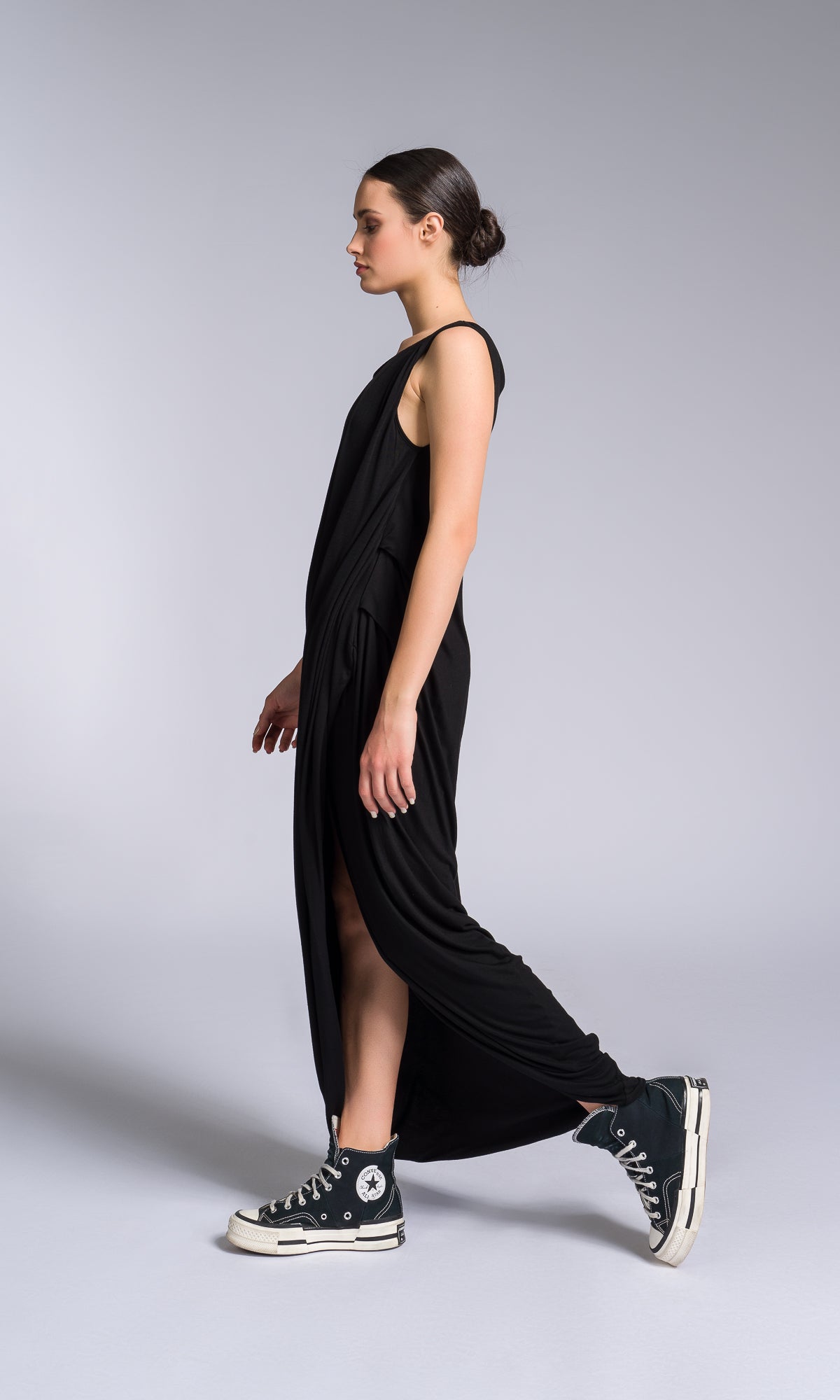 Jersey Dress with Asymmetric Draped Hem - AAKASHA