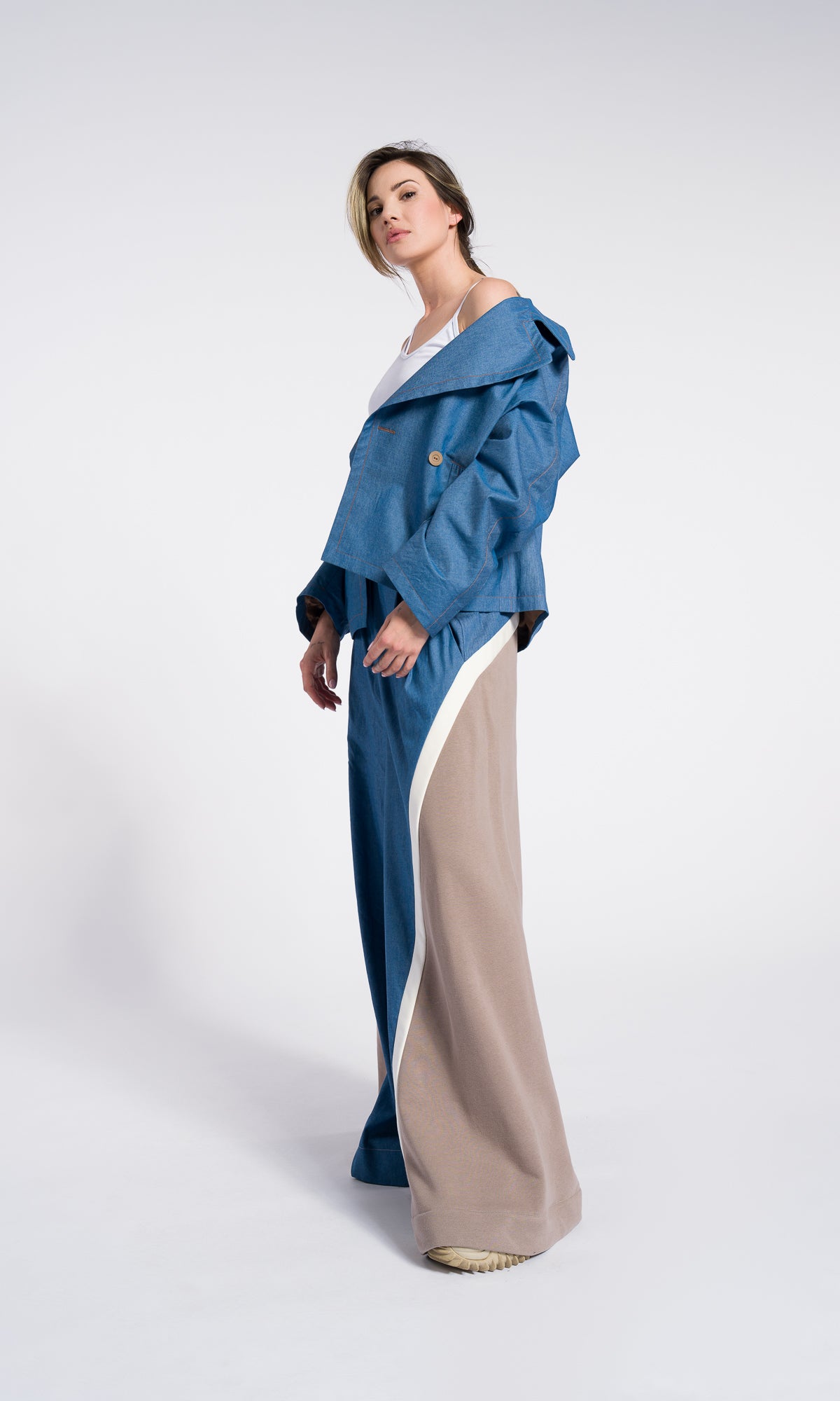 Loose Cotton Wide Leg Pants , Denim cotton