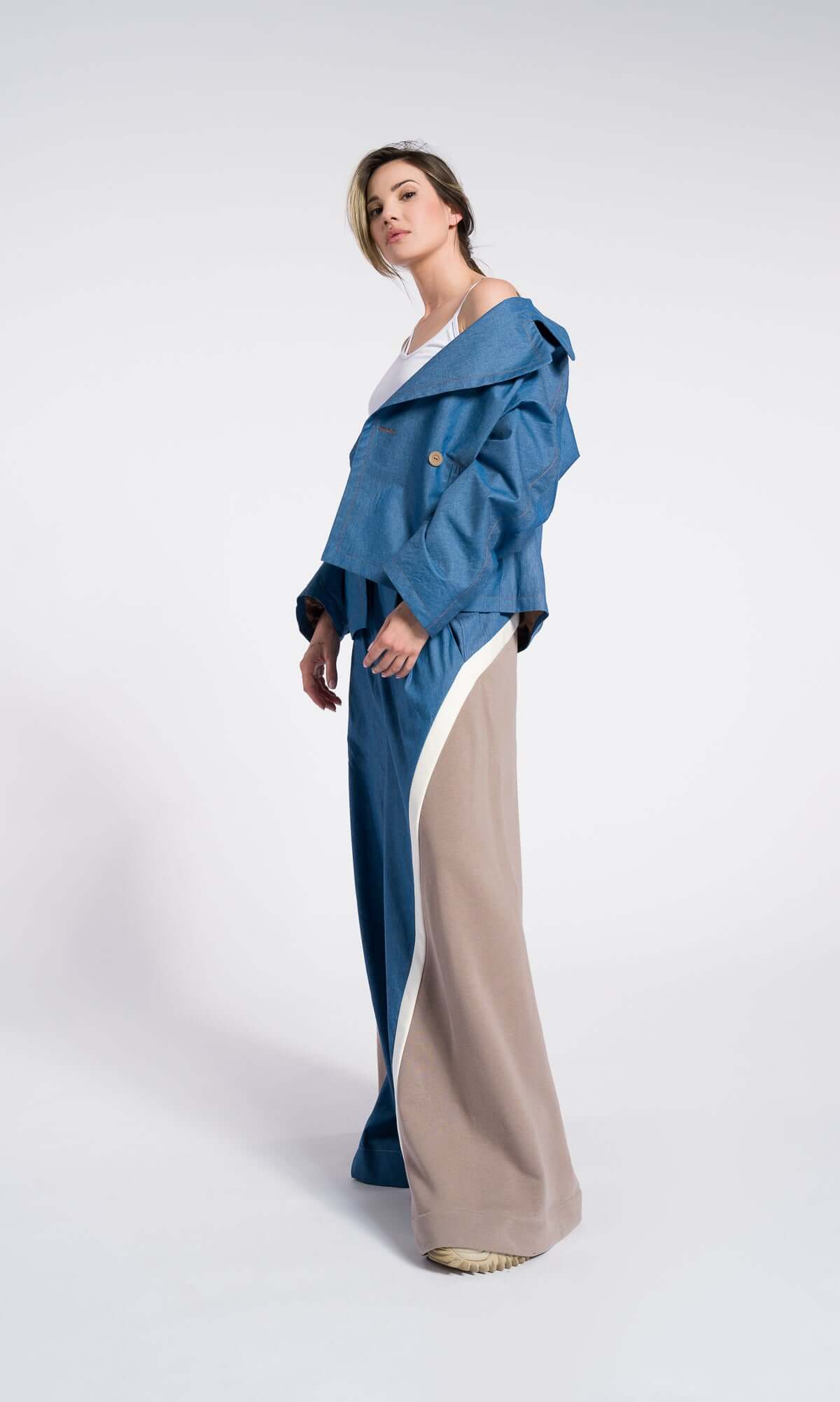 Pantalon ample en coton à jambes larges, coton Denim