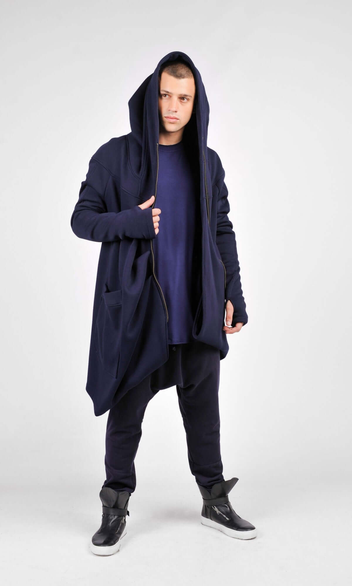 Hoodie en molleton de coton à fermeture asymétrique