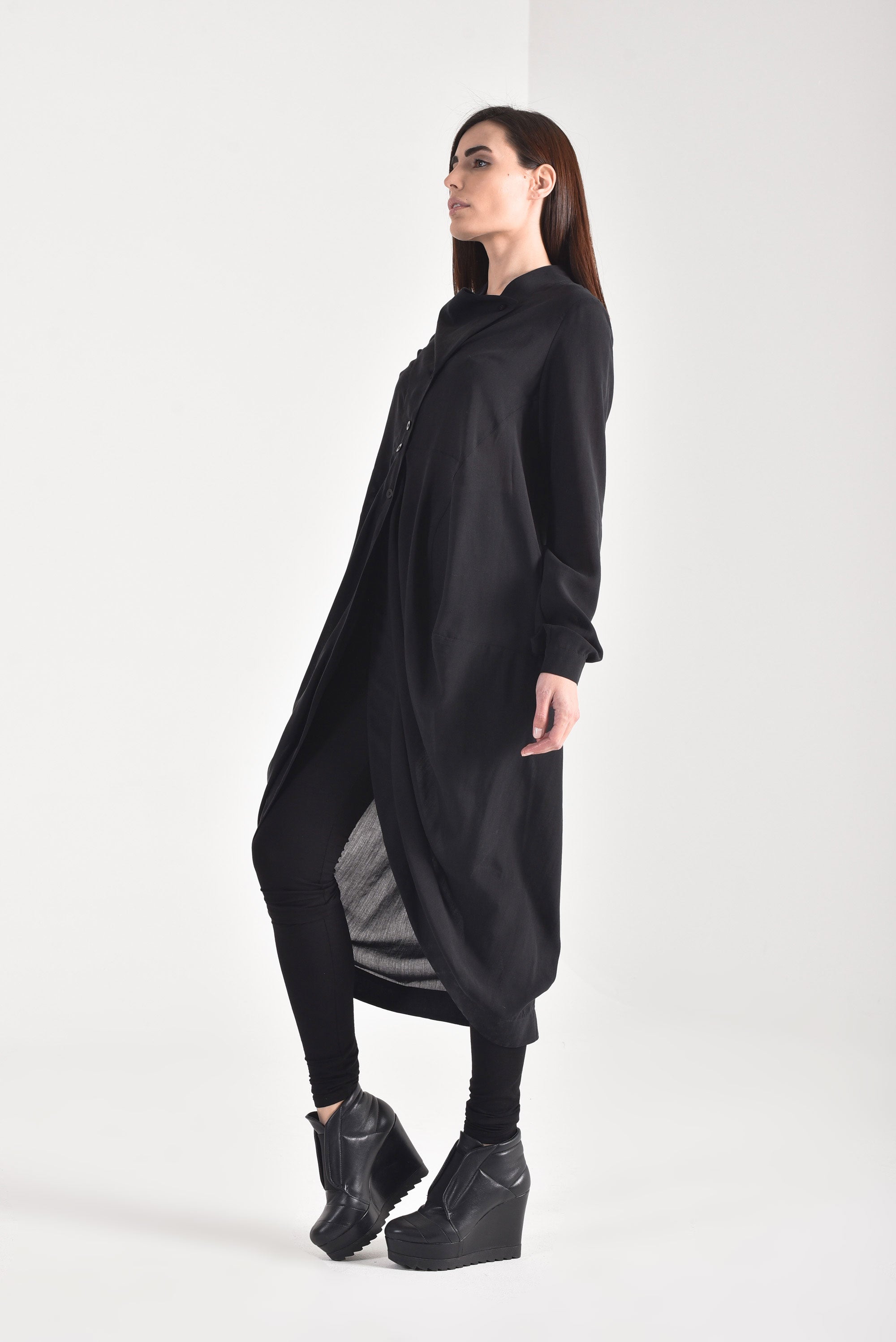 Draped Front Long Shirt - AAKASHA