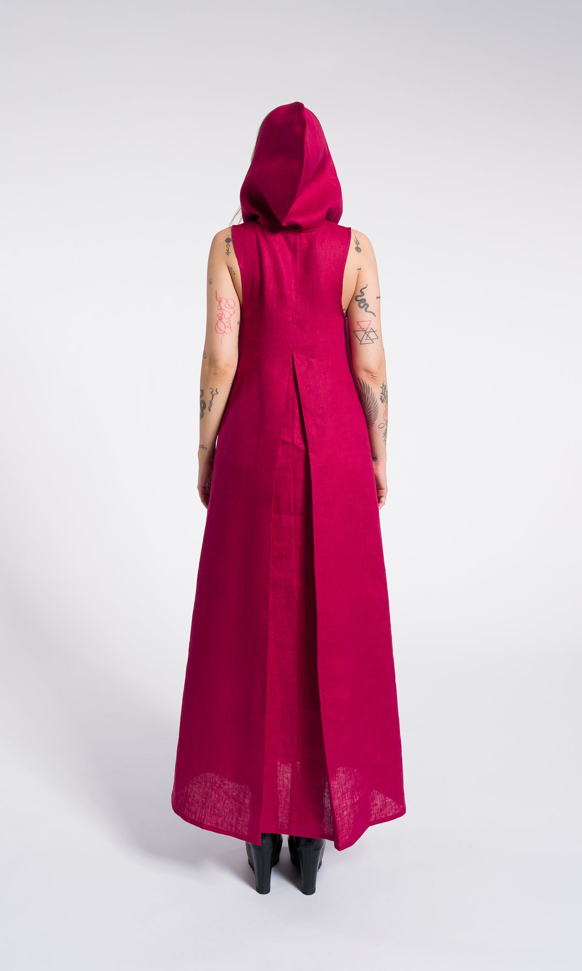 Linen Summer Maxi Dress, Front Pleat Maxi Dress with Hood and side pockets