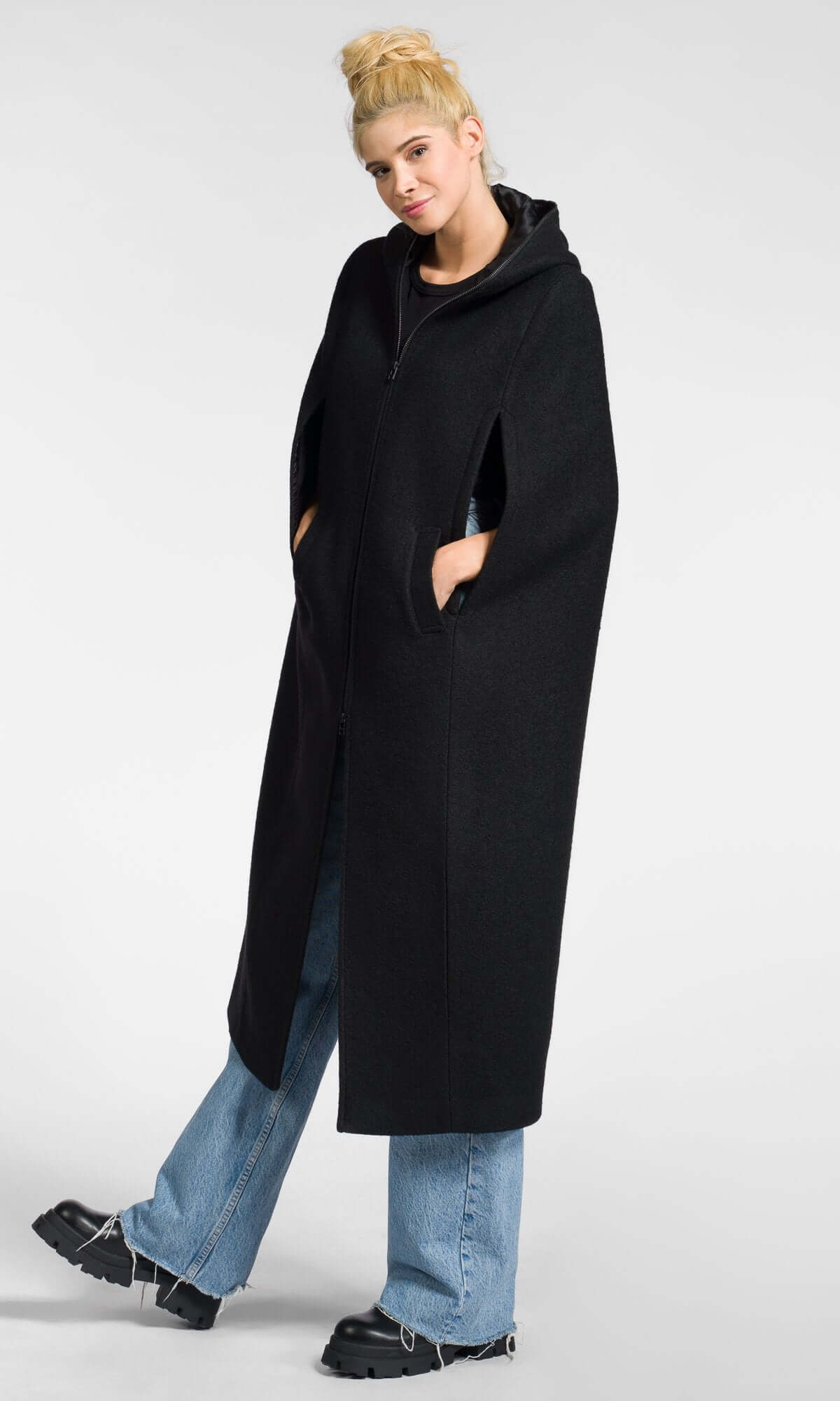 Manteau cape long zippé