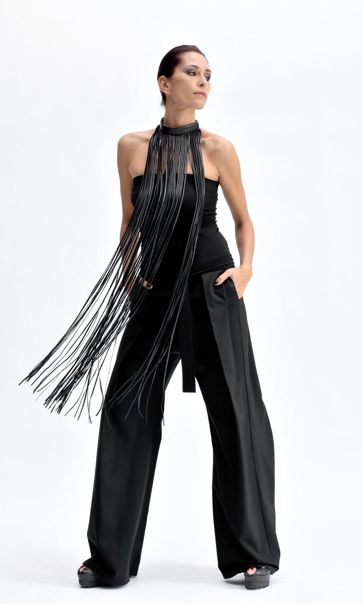 Long Fringe Leather Necklace - AAKASHA