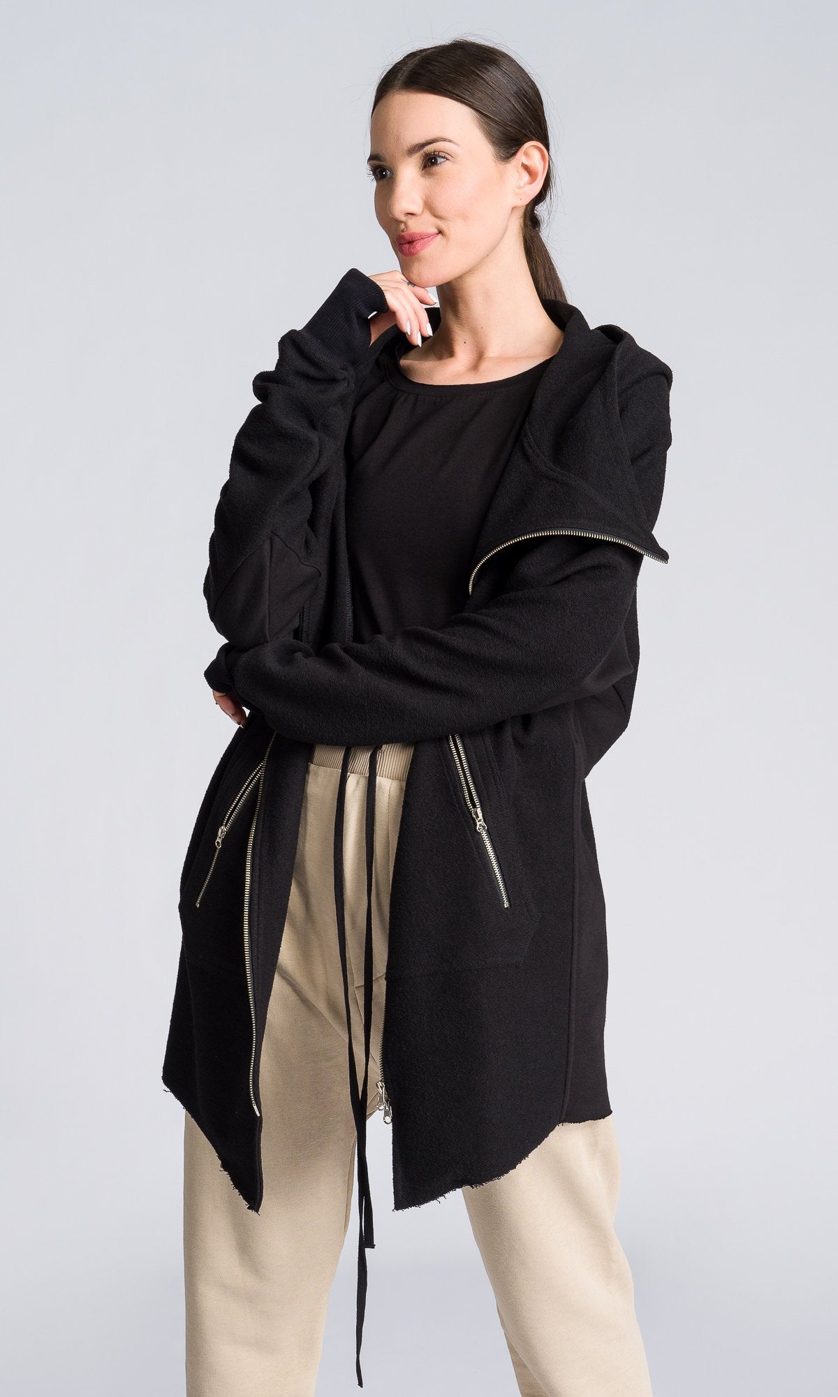 Long Asymmetric Zipper Sweatshirt - AAKASHA