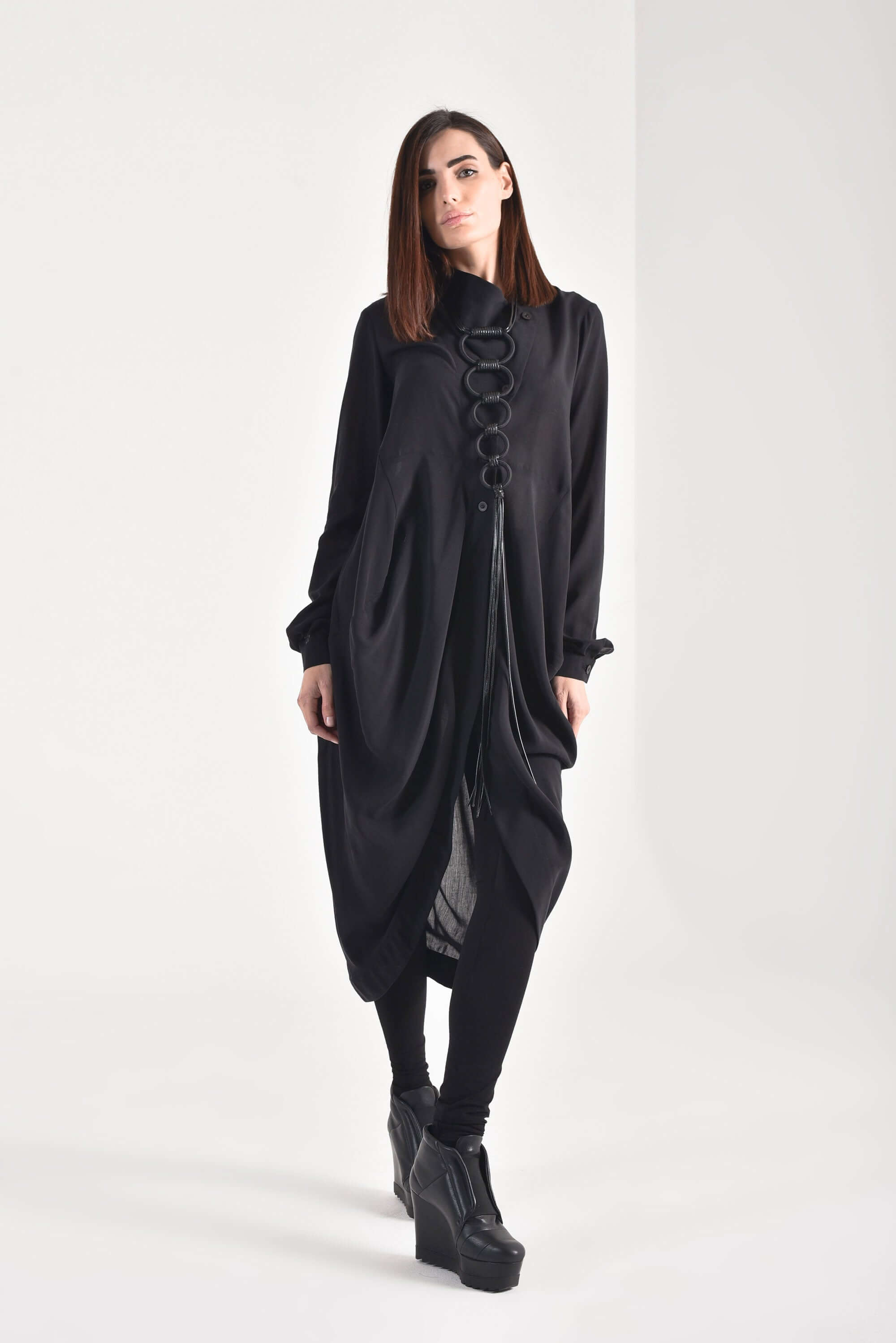 Draped Front Long Shirt - AAKASHA