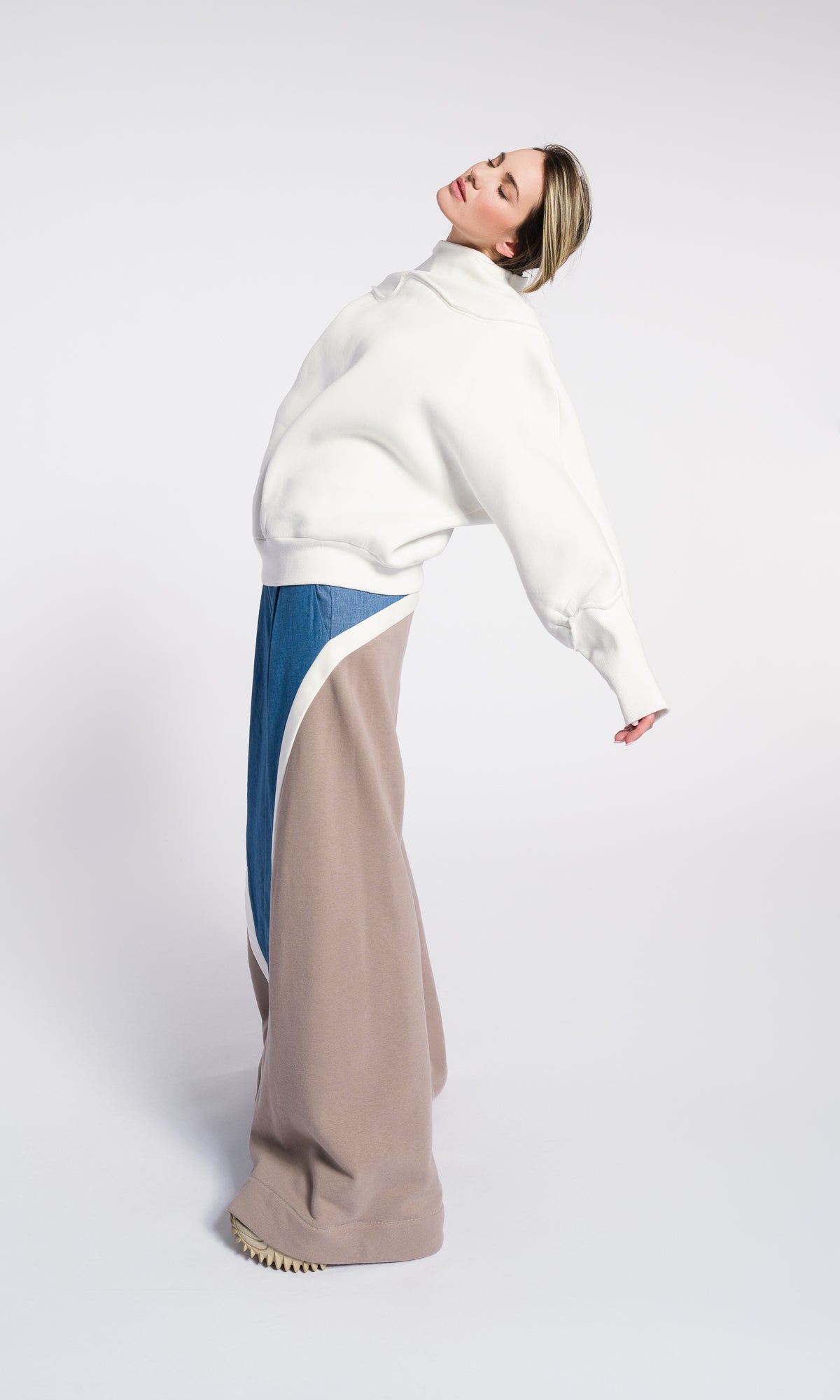 Oversized Sweatshirt Women – Minimalist Cotton Blend Top, Long Sleeve Off White Loose Pullover, Modern Asymmetrical Neckline