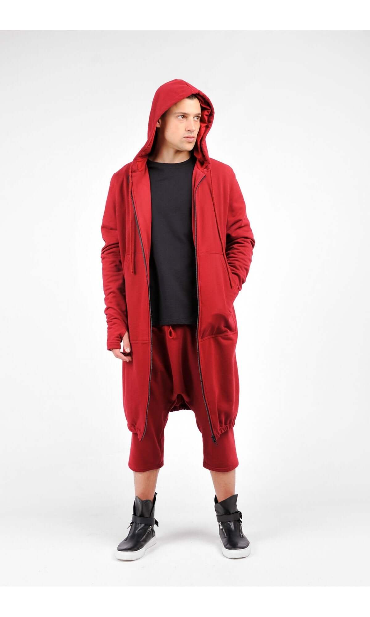 Felpa lunga con cappuccio e zip