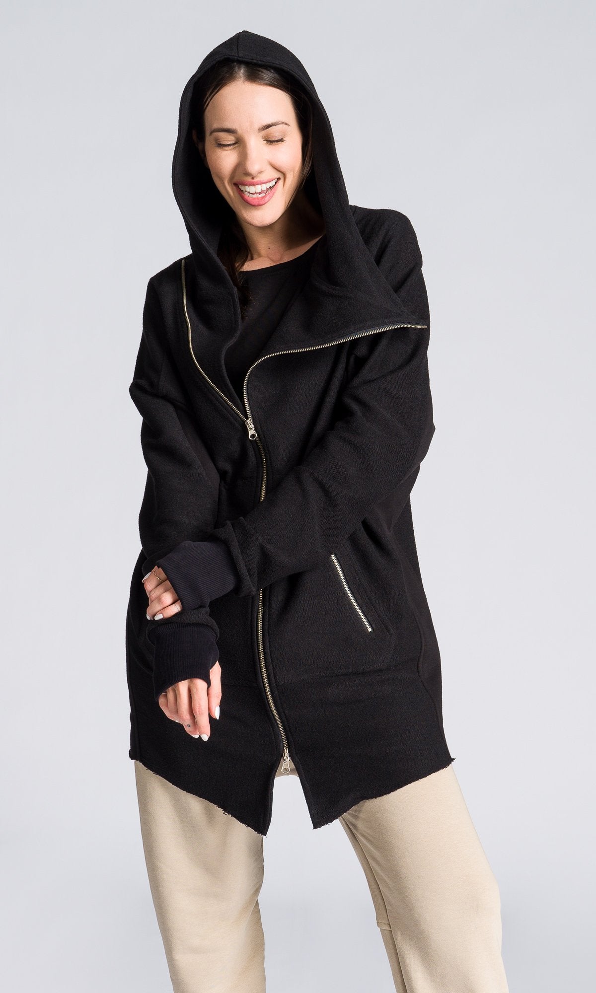 Long Asymmetric Zipper Sweatshirt - AAKASHA