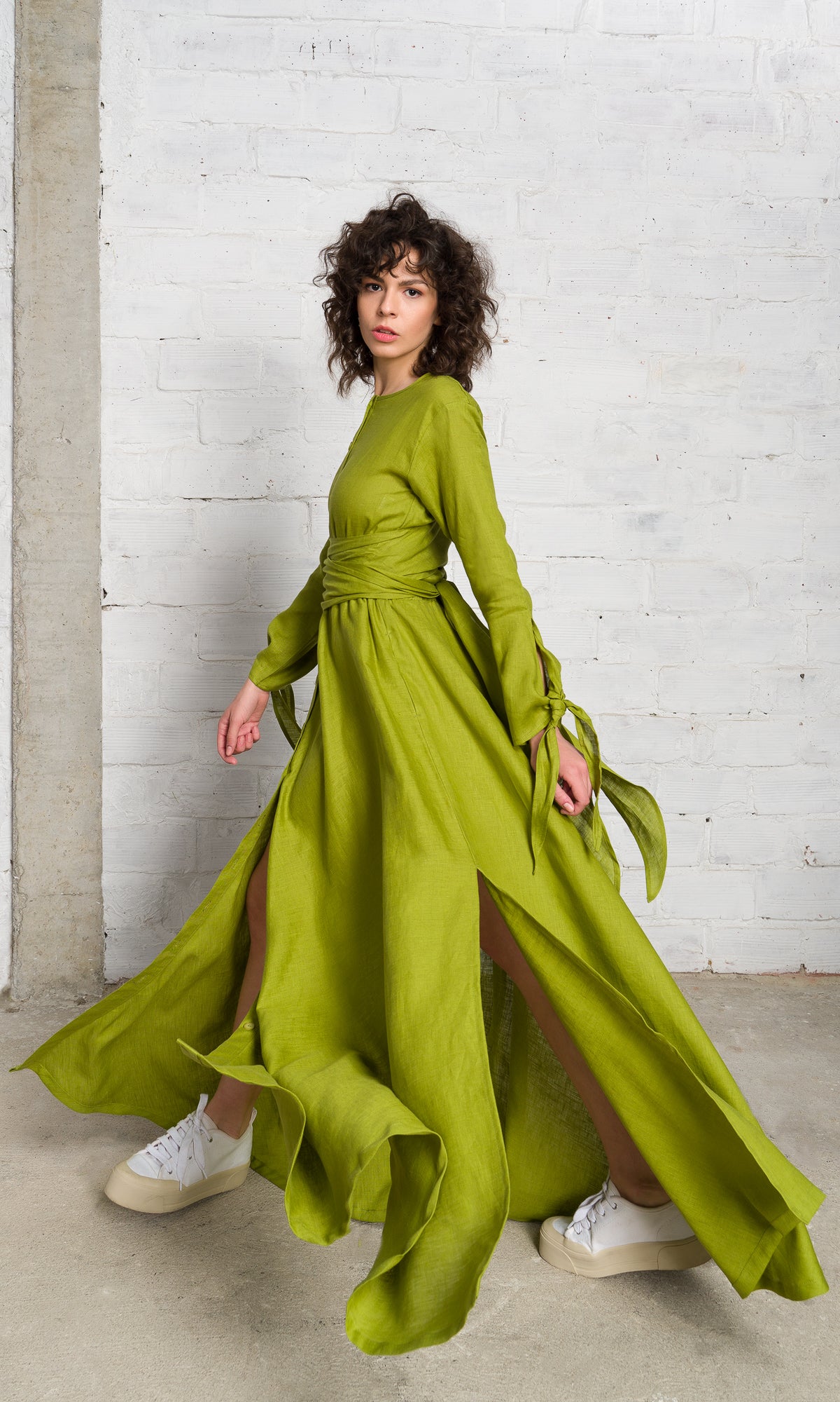 Printed Linen Cotton Dress With Straw Belt