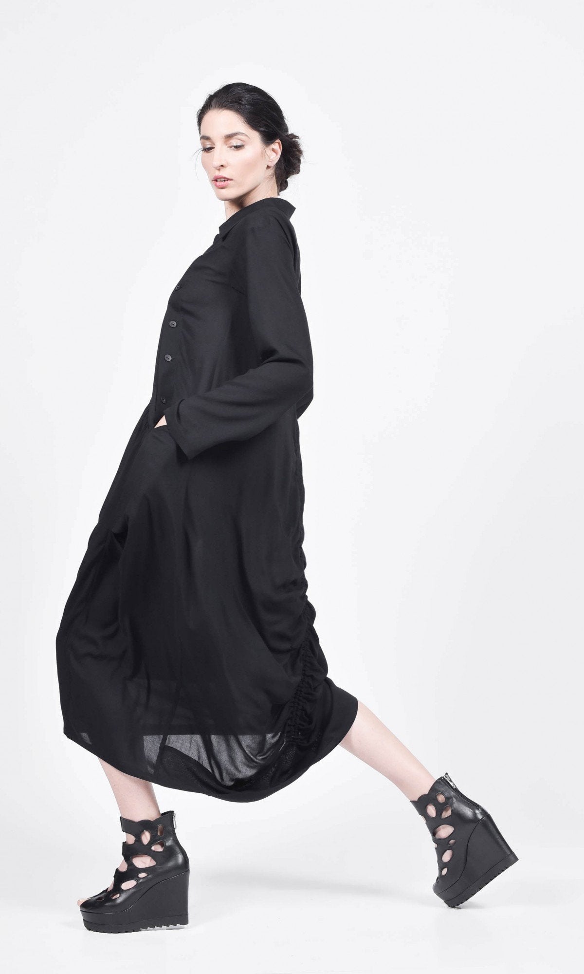 Maxi Shirt Dress with Side Pockets - AAKASHA