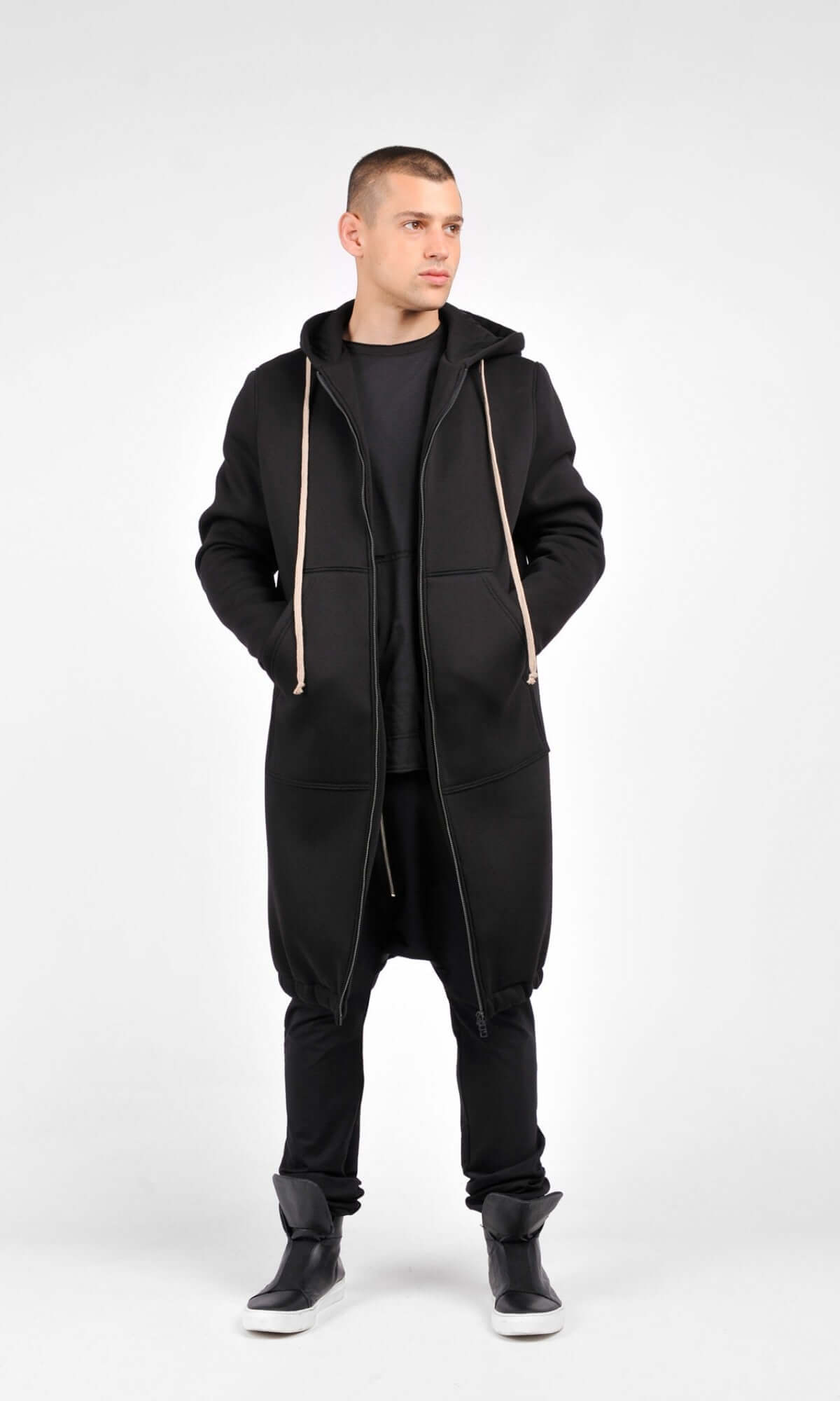 Manteau hoodie long zippé