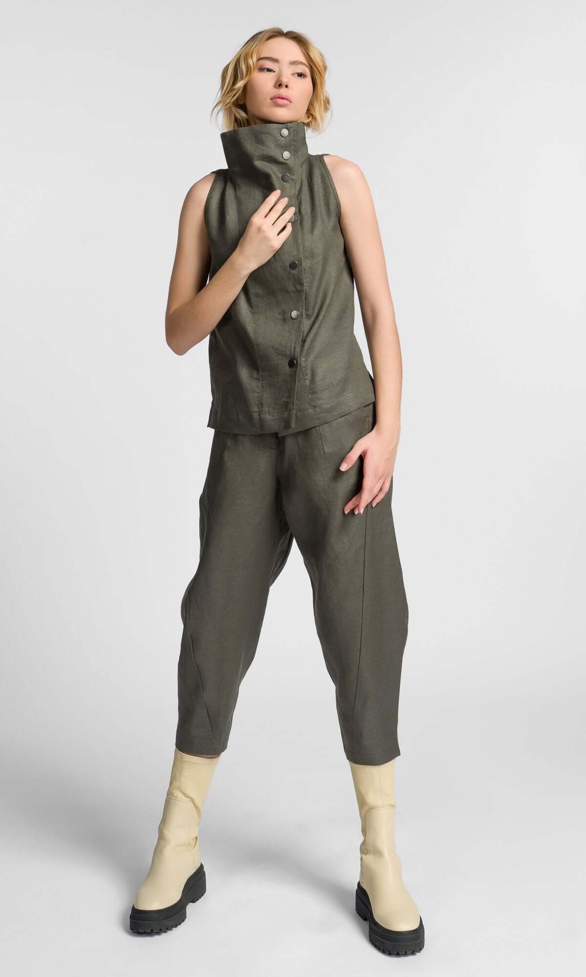 Pantalon en lin à jambes incurvées