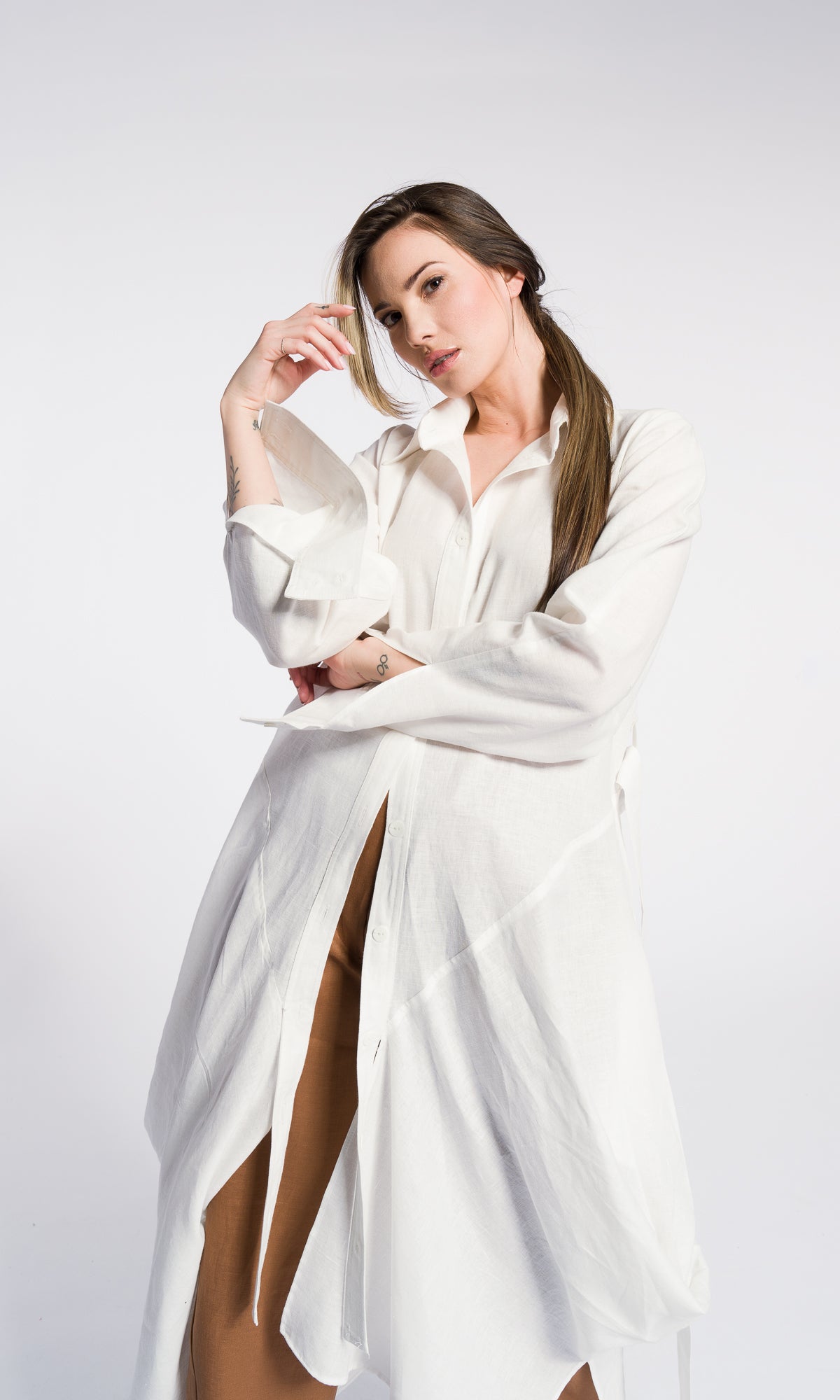 Linen Asymmetrical Maxi Tunic – Sustainable OEKO-TEX Shirt Dress