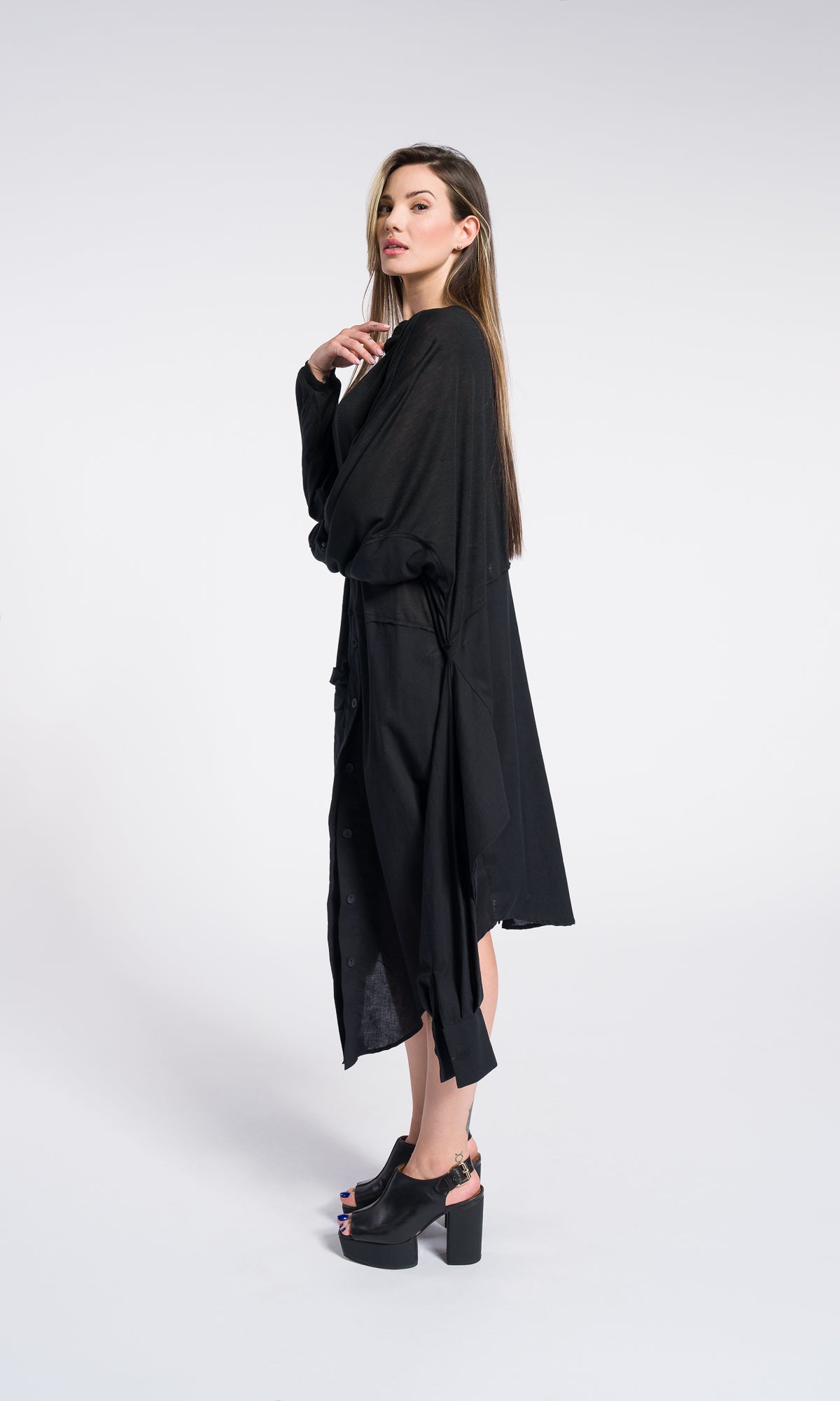 Deconstructed Oversized Shirt Black Dress