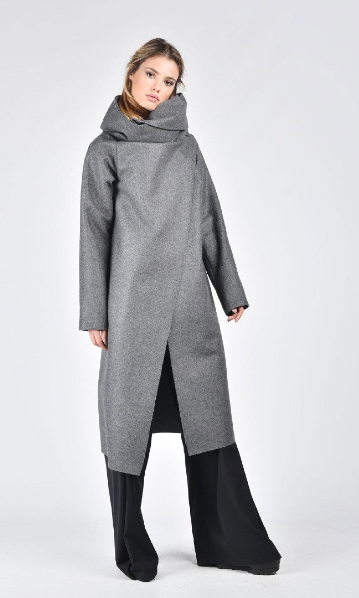 Wool Felt Coat with High Collar - AAKASHA