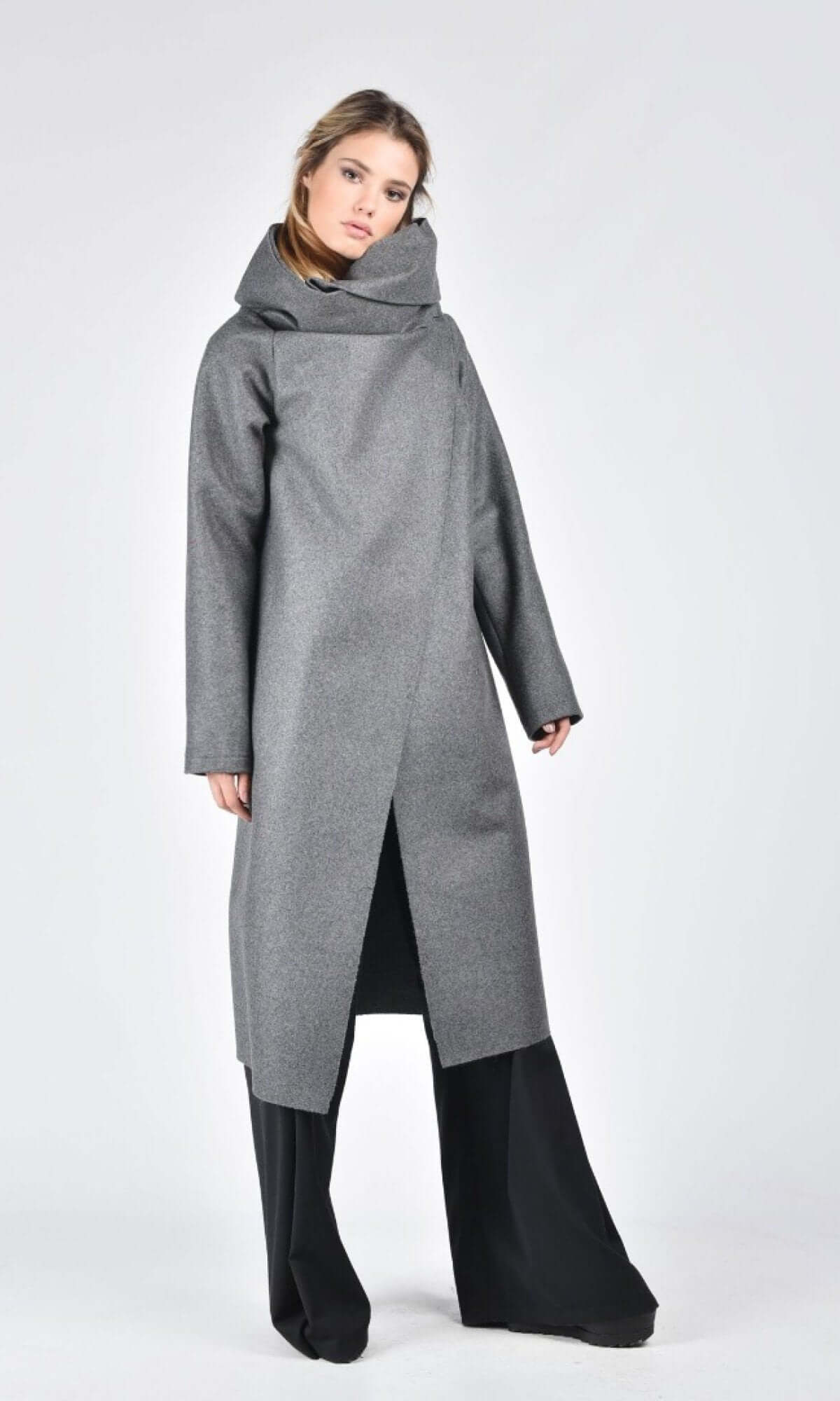 Wool Felt Coat with High Collar - AAKASHA
