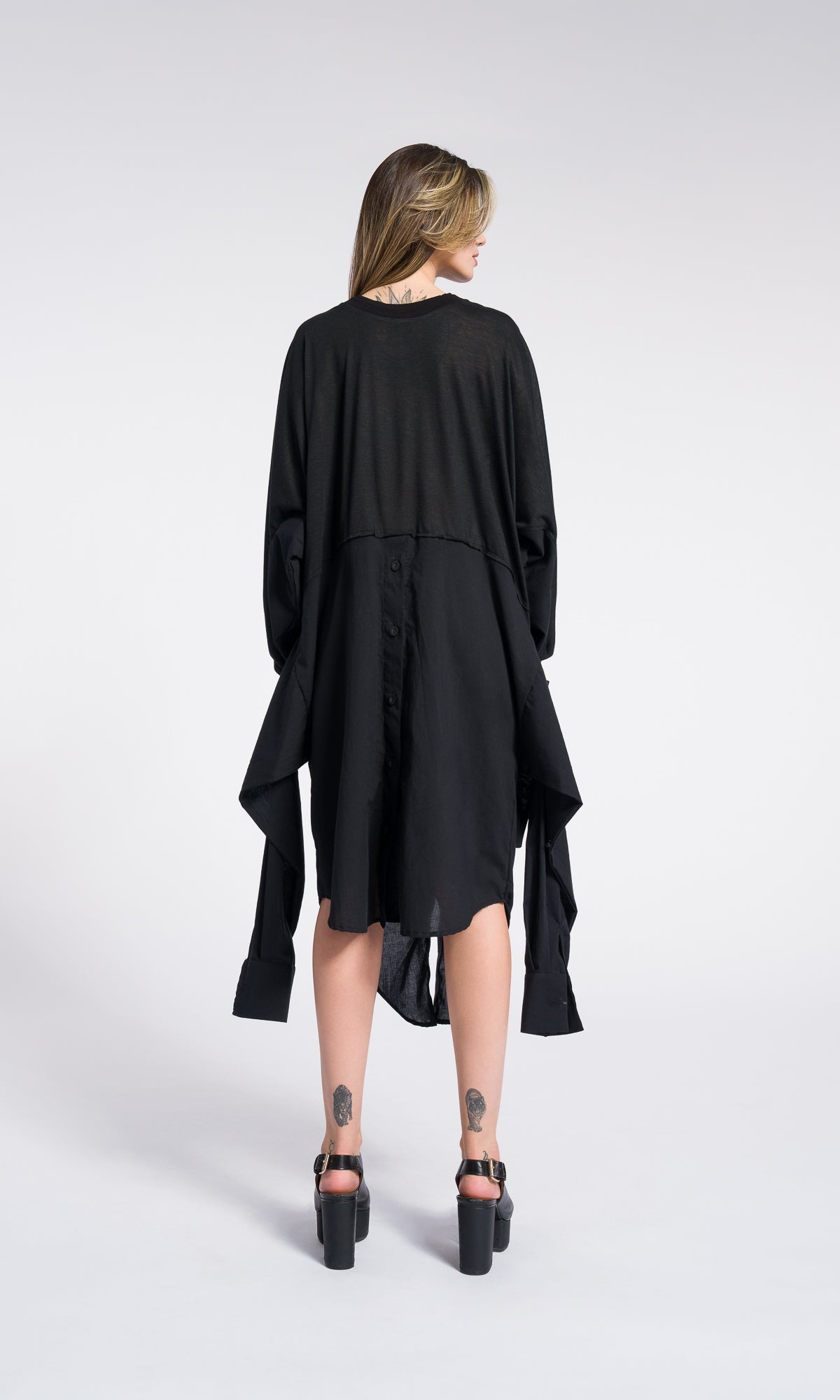 Deconstructed Oversized Shirt Black Dress