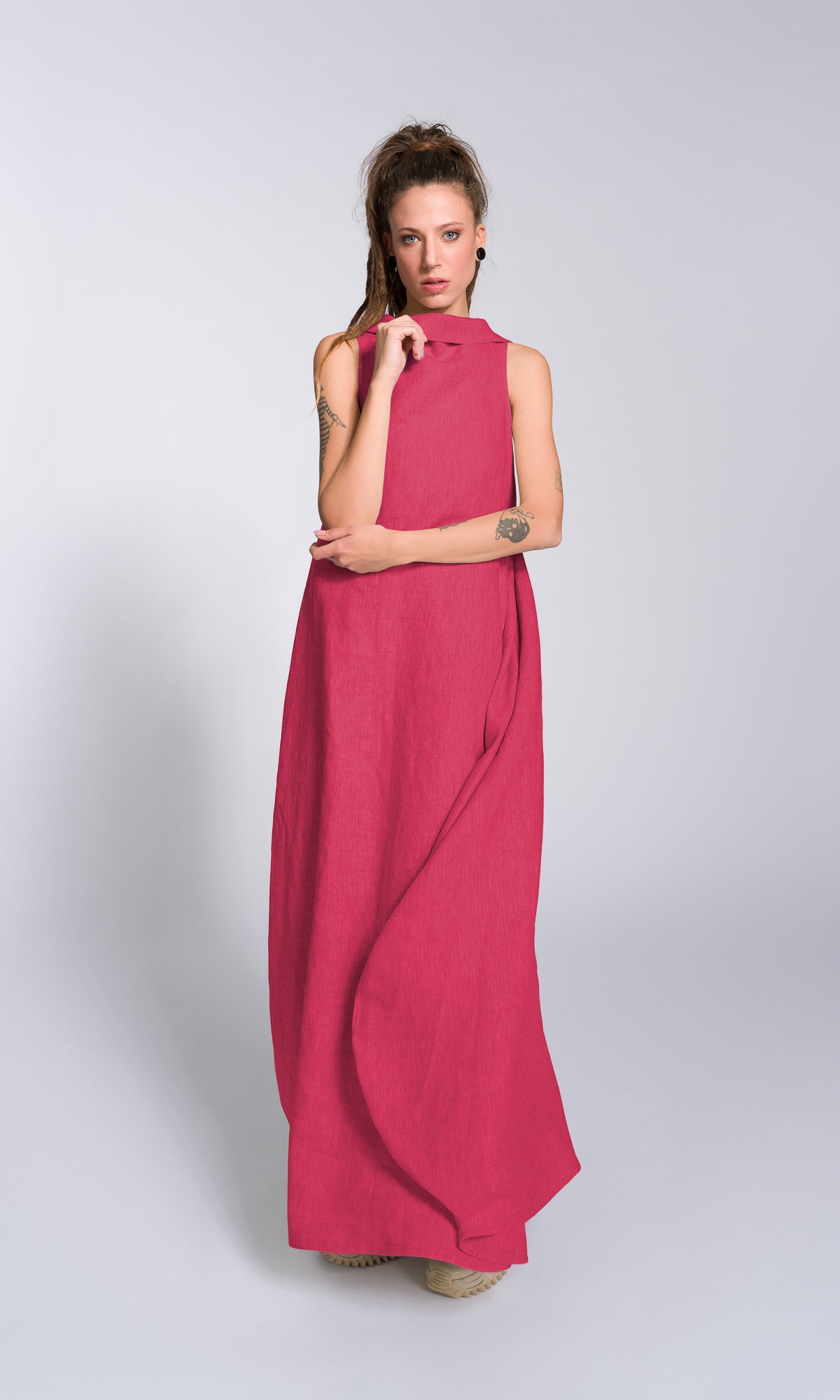 Linen High Neck Cocoon Dress - AAKASHA