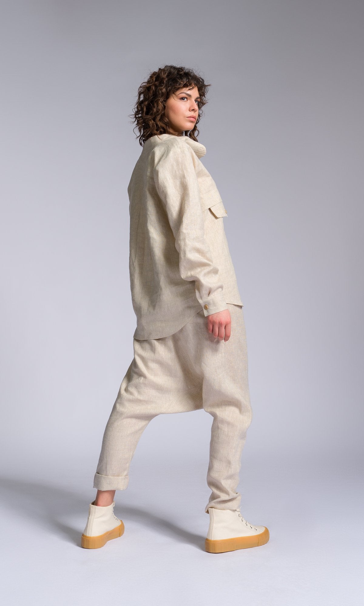 Linen Shirt with Decorative Flap Pocket - AAKASHA