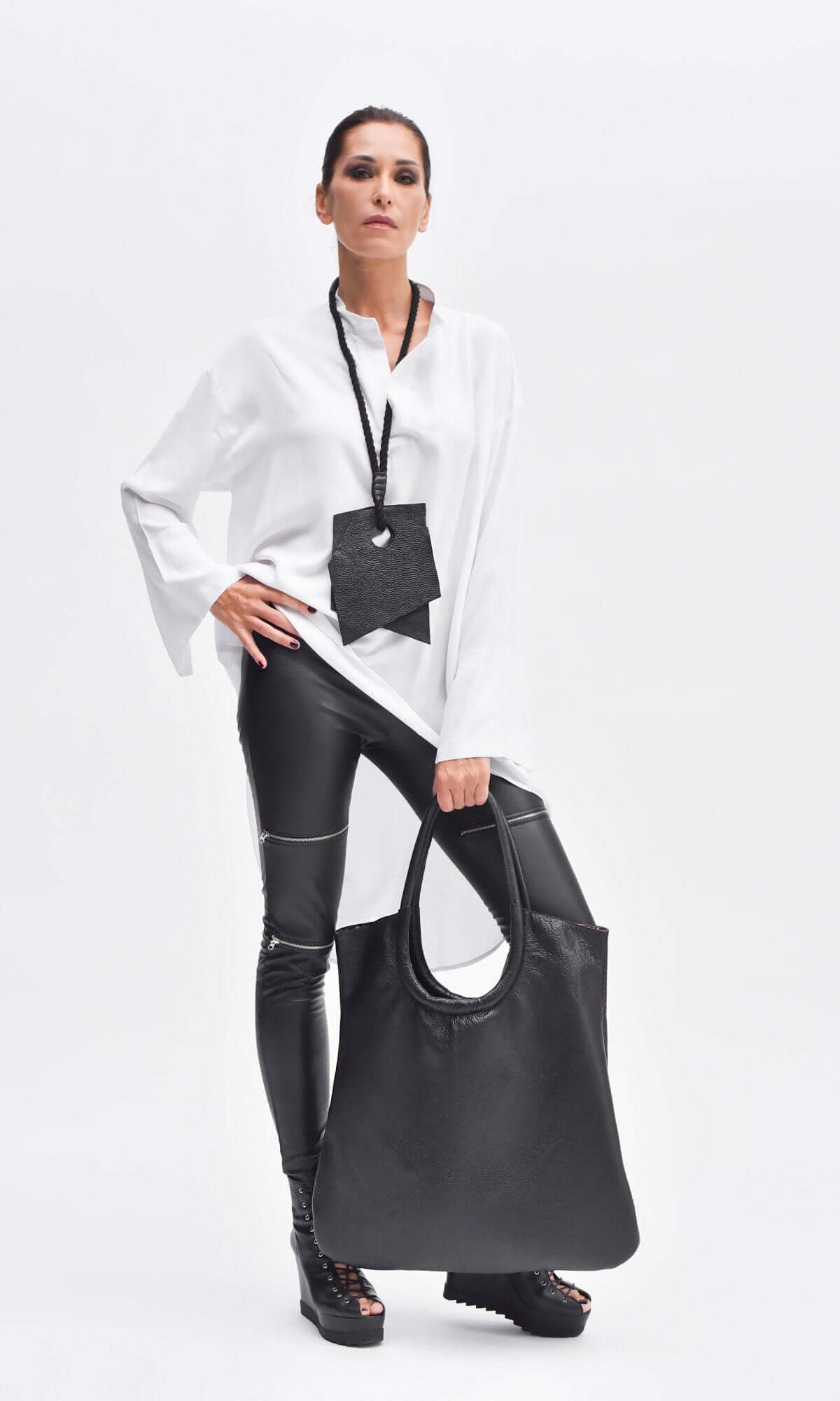 Cabas en cuir avec pochette porte-clés