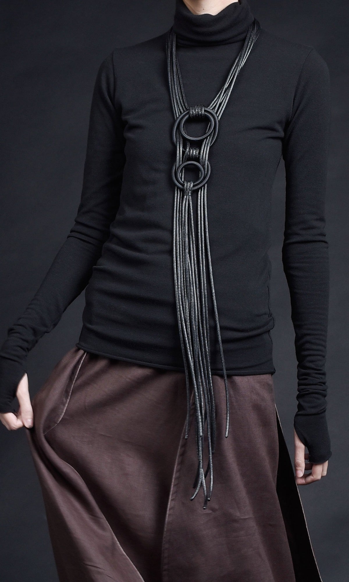 Long Leather Circles Necklace - AAKASHA