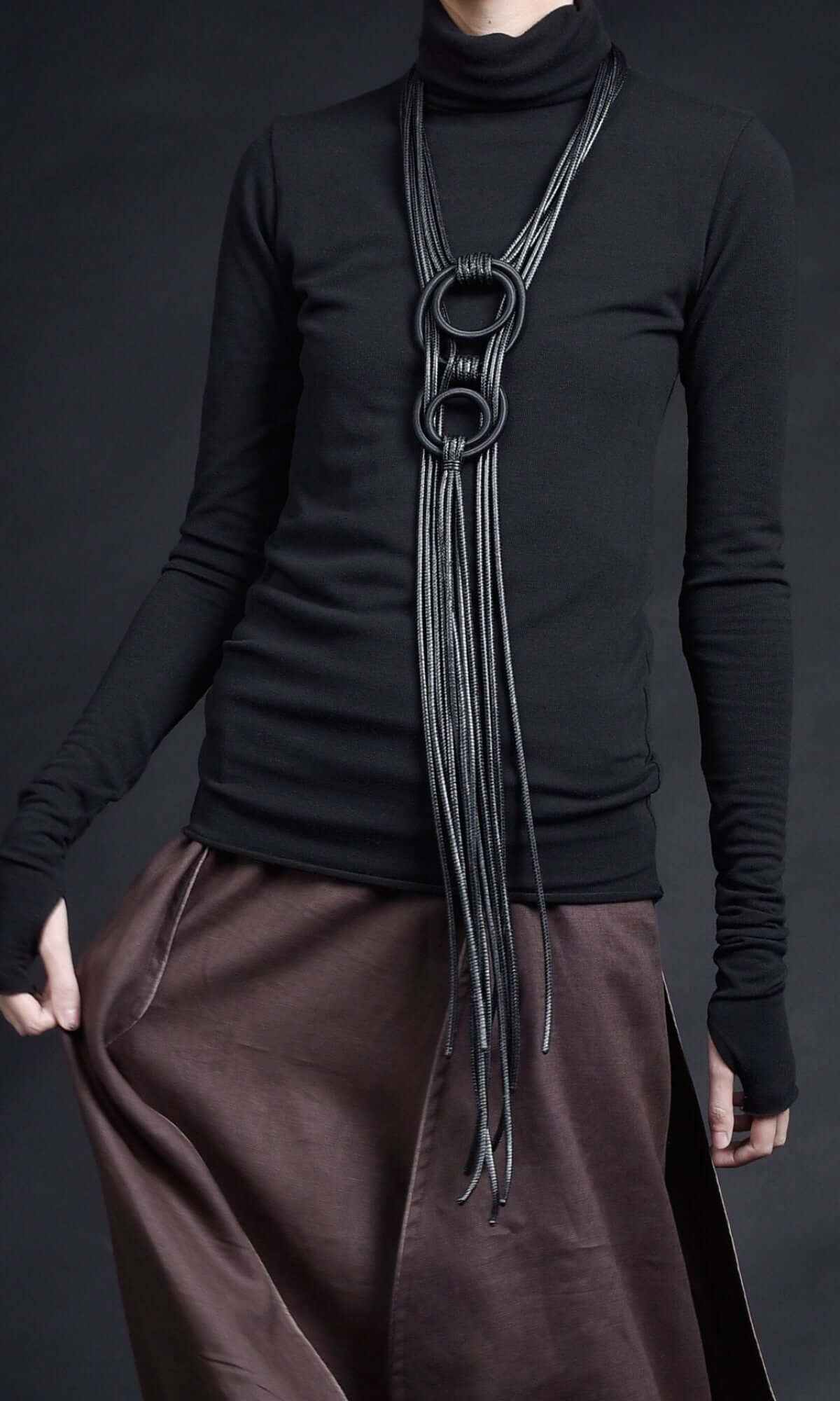 Long Leather Circles Necklace - AAKASHA