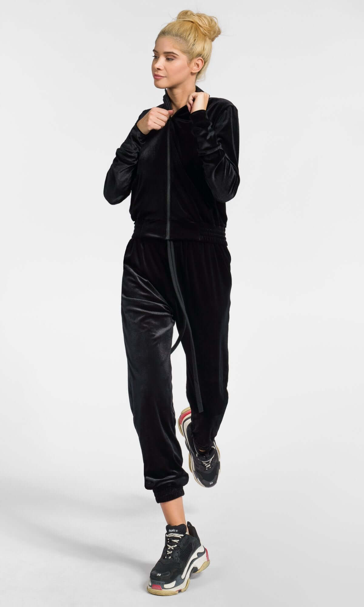 Sweat-shirt court en velours zippé