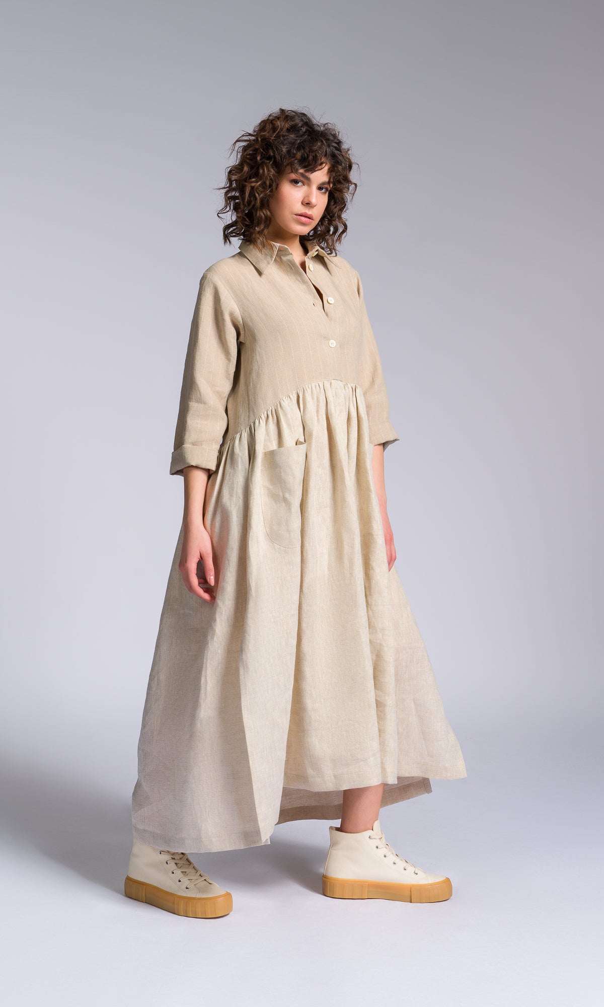 Linen Baby Doll Shirt Dress - AAKASHA
