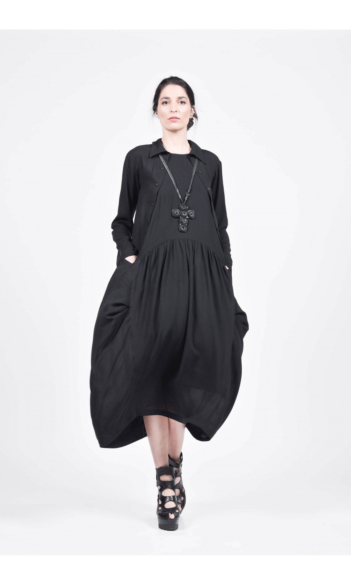 Maxi Shirt Dress with Side Pockets - AAKASHA