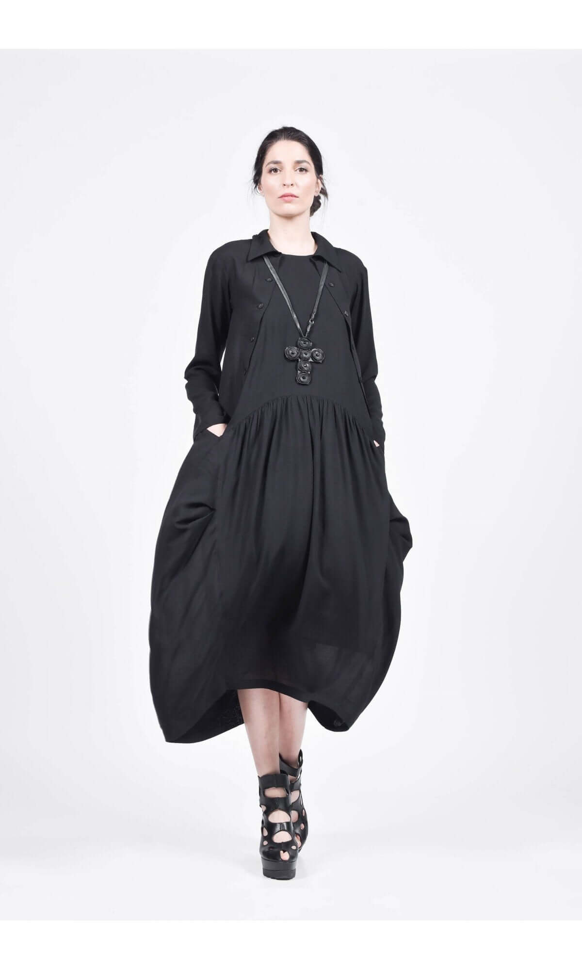 Maxi Shirt Dress with Side Pockets - AAKASHA