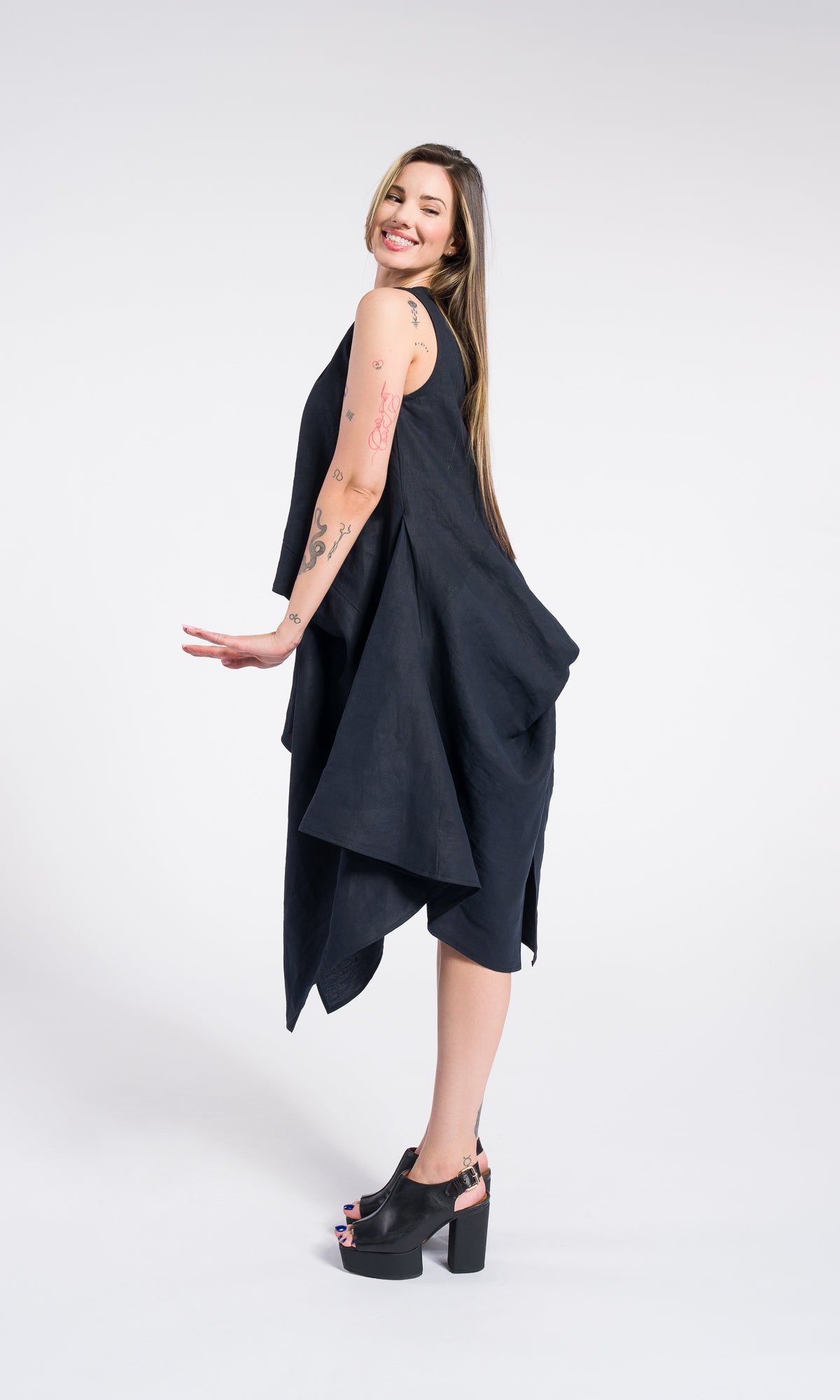 Linen Sleeveless Midi Dress - Boho Summer