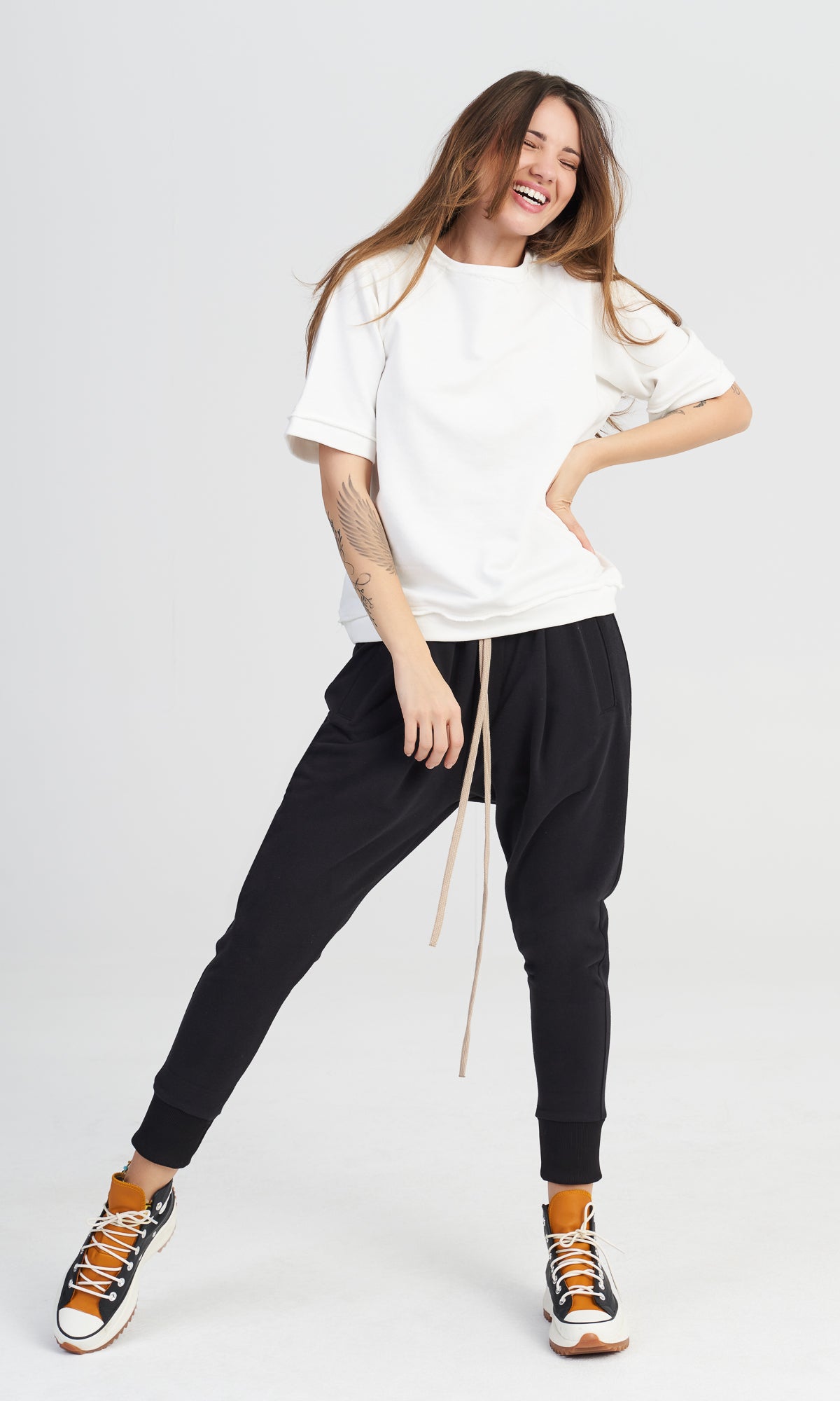 COTTON HAREM PANTS with strings and elastic waistline , loose pants with pockets , handmade by Aakasha