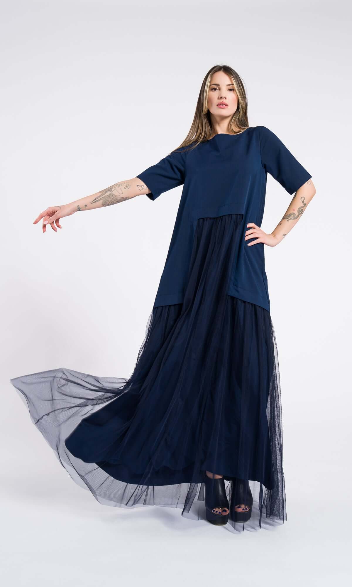 Robe longue en tulle