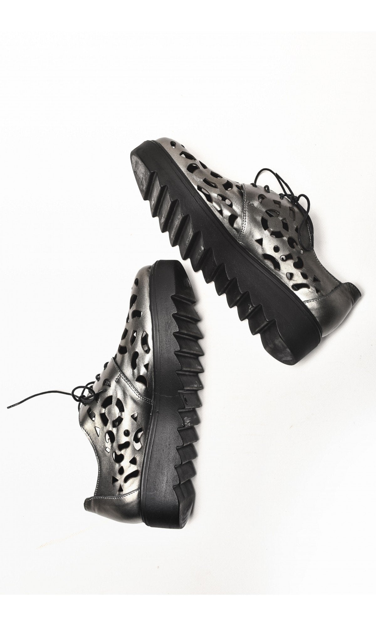 Genuine Leather Silver Grey Perforated Shoes