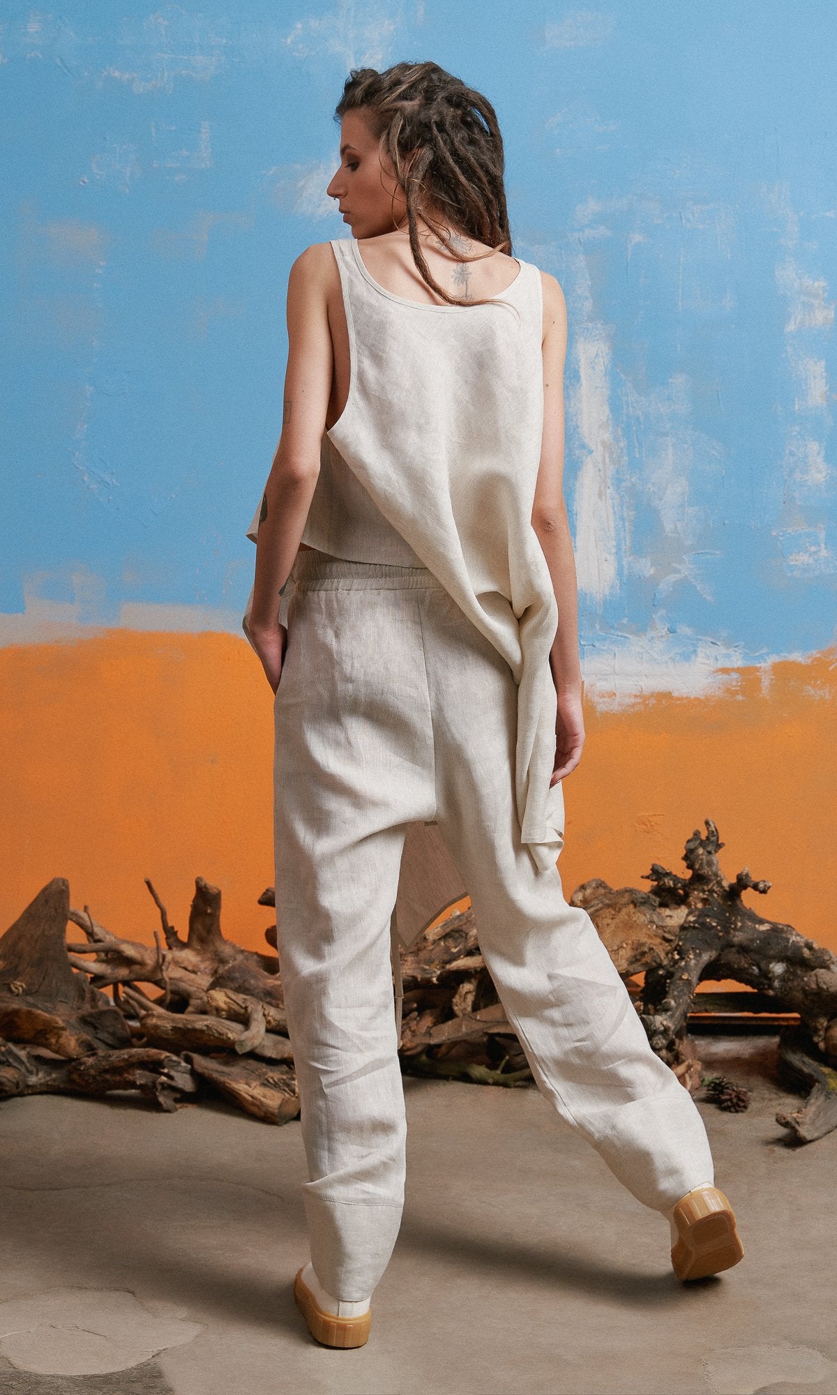 Linen Pants with Wide Ankle Cuffs
