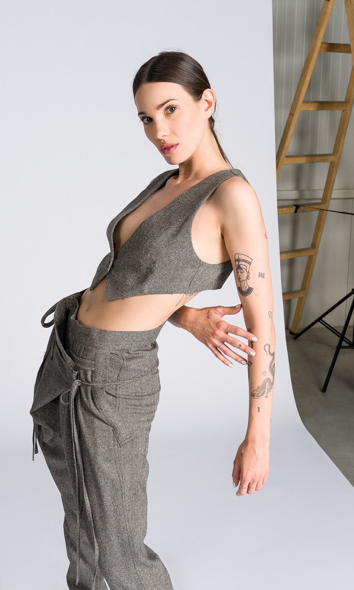 Cropped Herringbone Suit Vest - AAKASHA