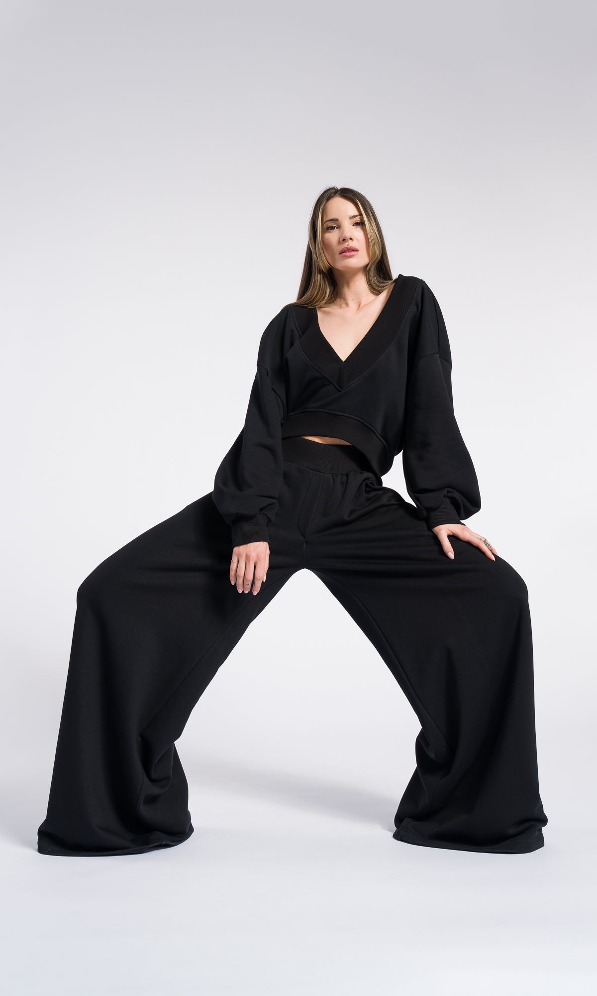 V Neck Cotton Sweatshirt / Sexy loose off shoulder top