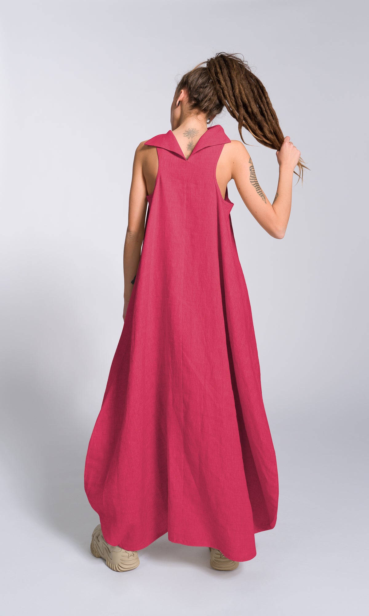 Linen High Neck Cocoon Dress