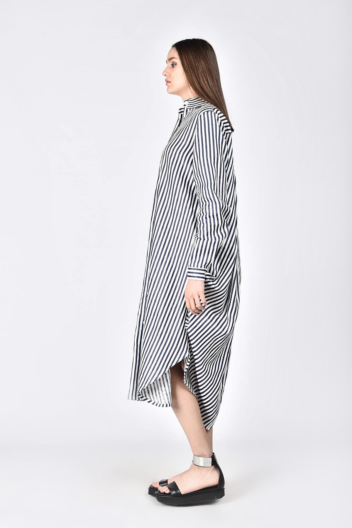 Chemise maxi d'été, chemise maxi sexy en viscose grande taille / robe-chemise élégante à rayures