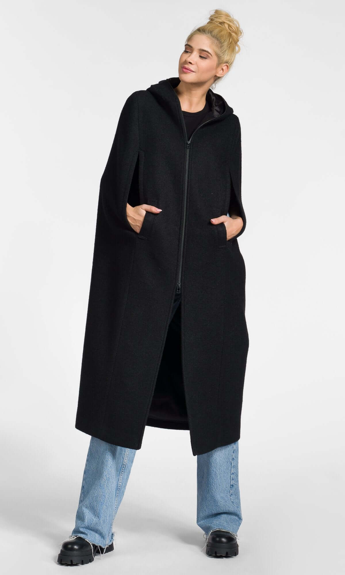 Cappotto mantella lungo con zip