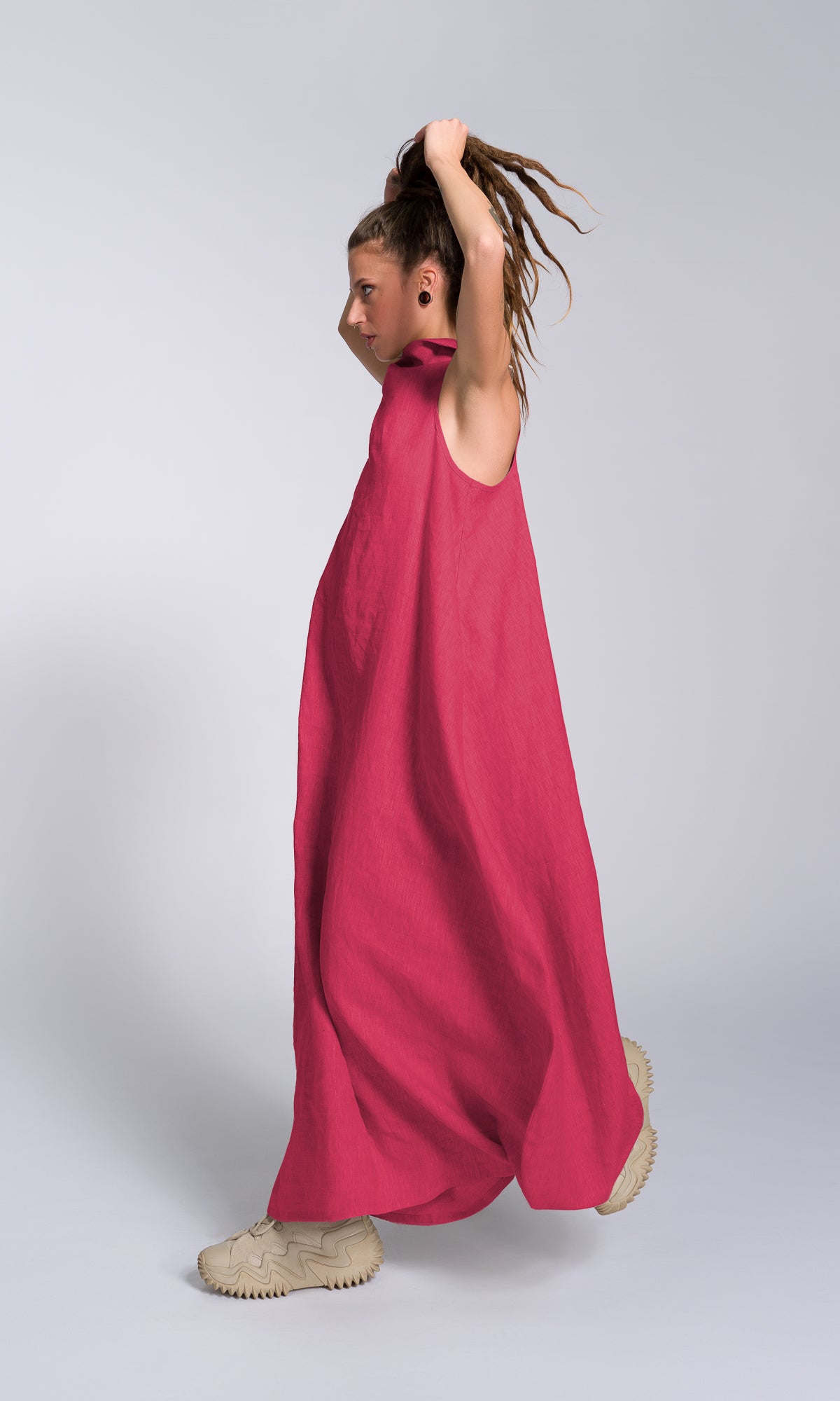 Linen High Neck Cocoon Dress - AAKASHA