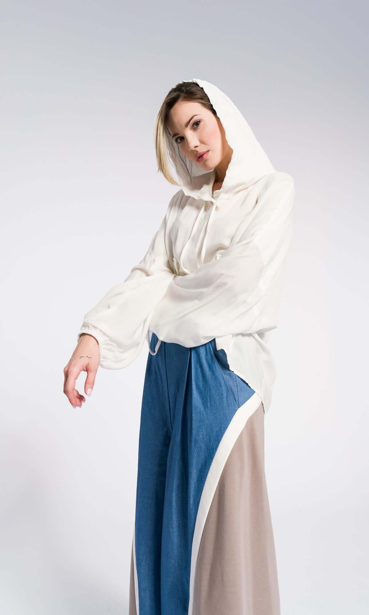 Pantalon ample en coton à jambes larges, coton Denim