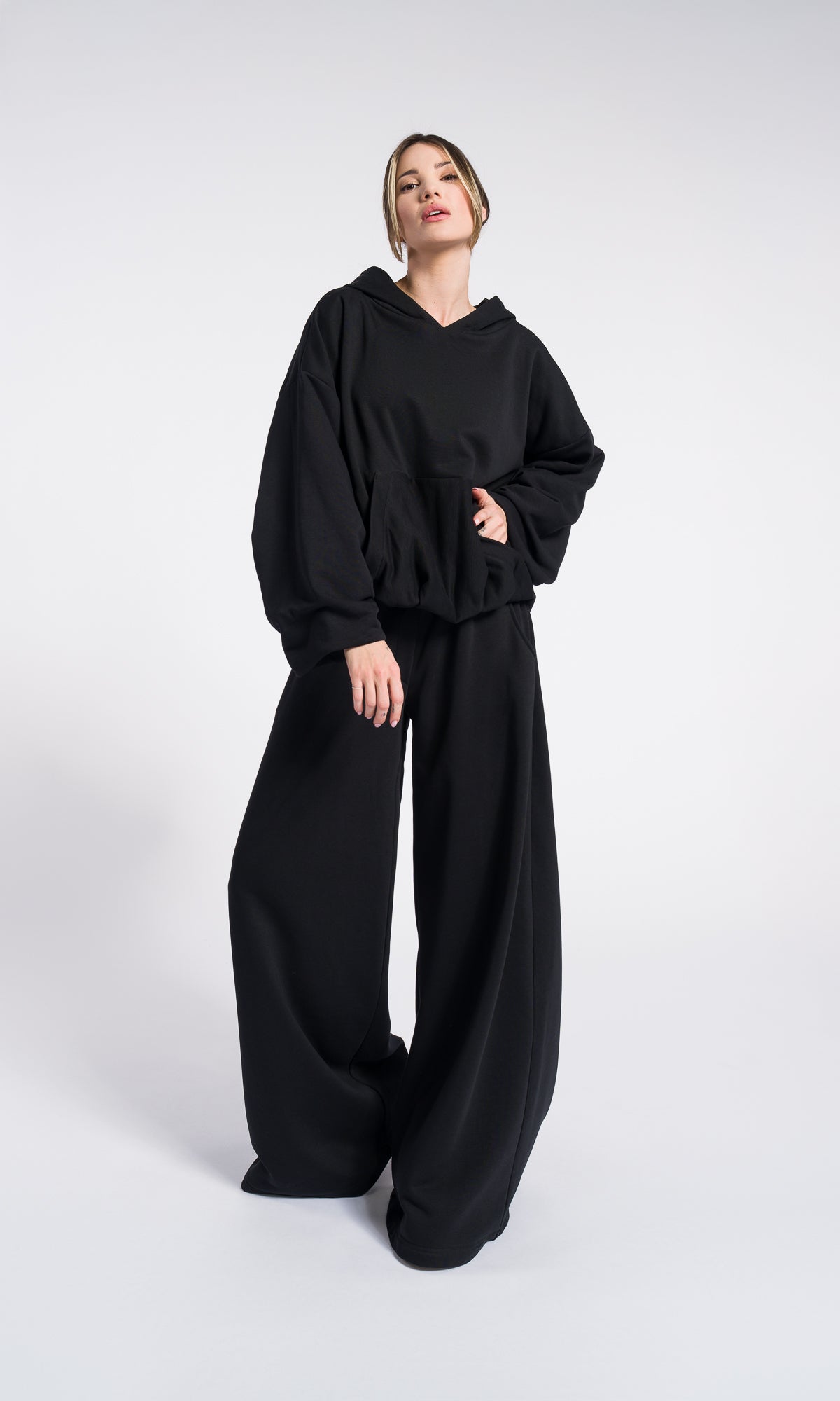 Black Hoodie Fall Hooded Sweatshirt Warm Cotton Overall with Kangaroo pocket